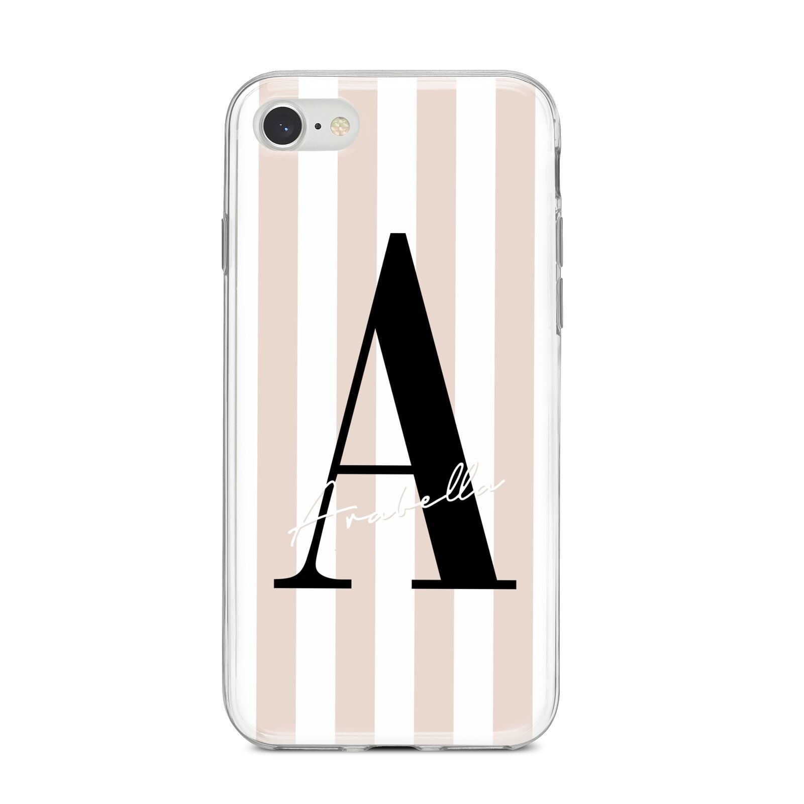 Personalised Nude Colour White Striped iPhone 8 Bumper Case on Silver iPhone