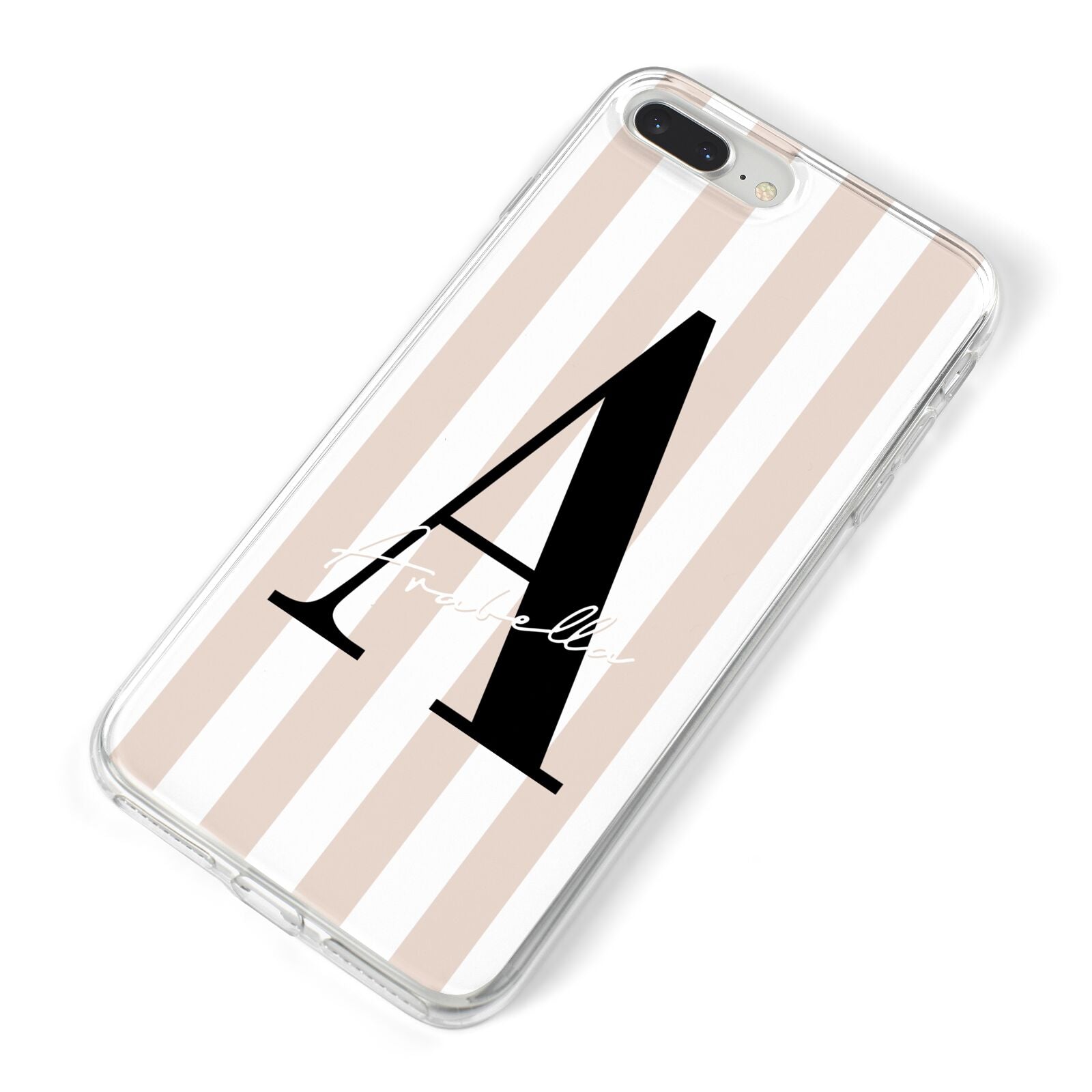 Personalised Nude Colour White Striped iPhone 8 Plus Bumper Case on Silver iPhone Alternative Image
