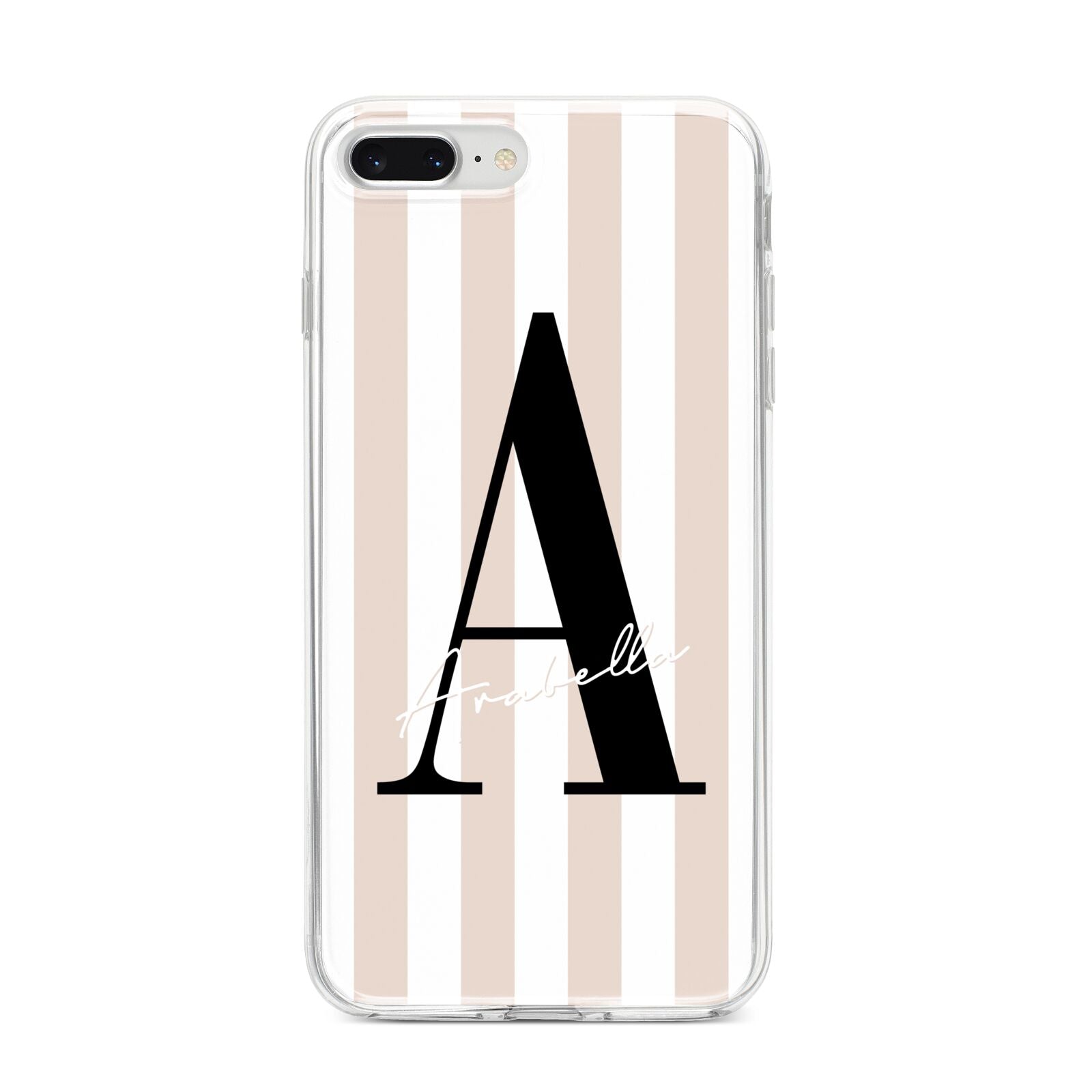 Personalised Nude Colour White Striped iPhone 8 Plus Bumper Case on Silver iPhone
