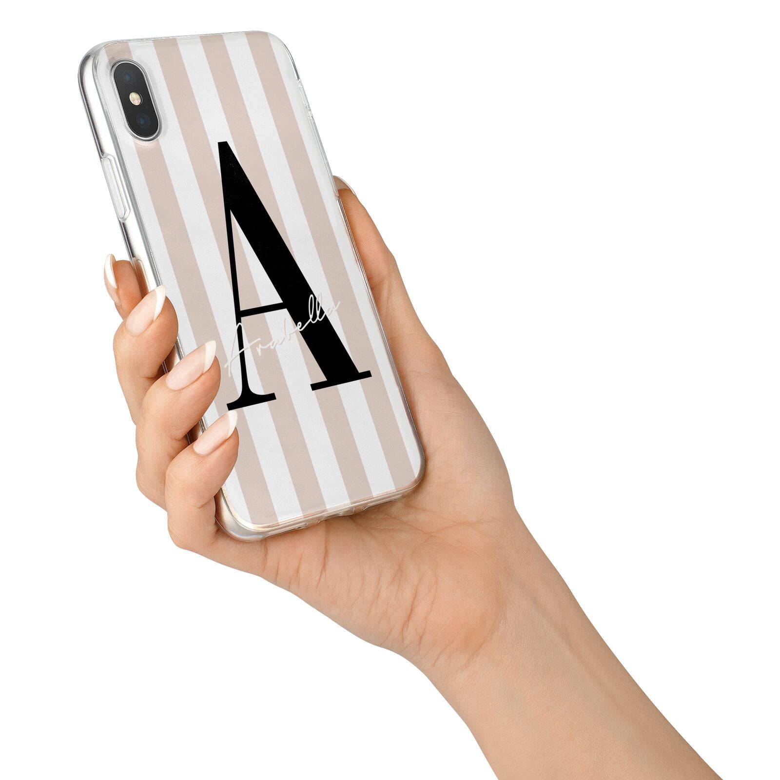 Personalised Nude Colour White Striped iPhone X Bumper Case on Silver iPhone Alternative Image 2