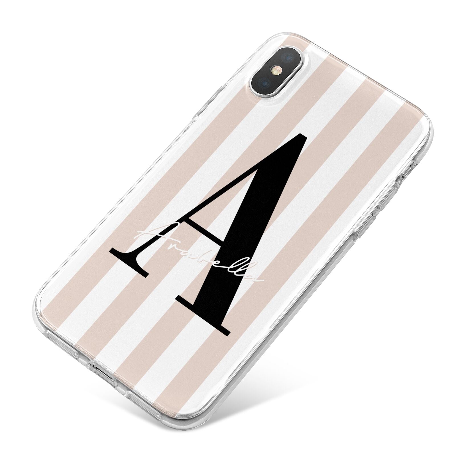 Personalised Nude Colour White Striped iPhone X Bumper Case on Silver iPhone