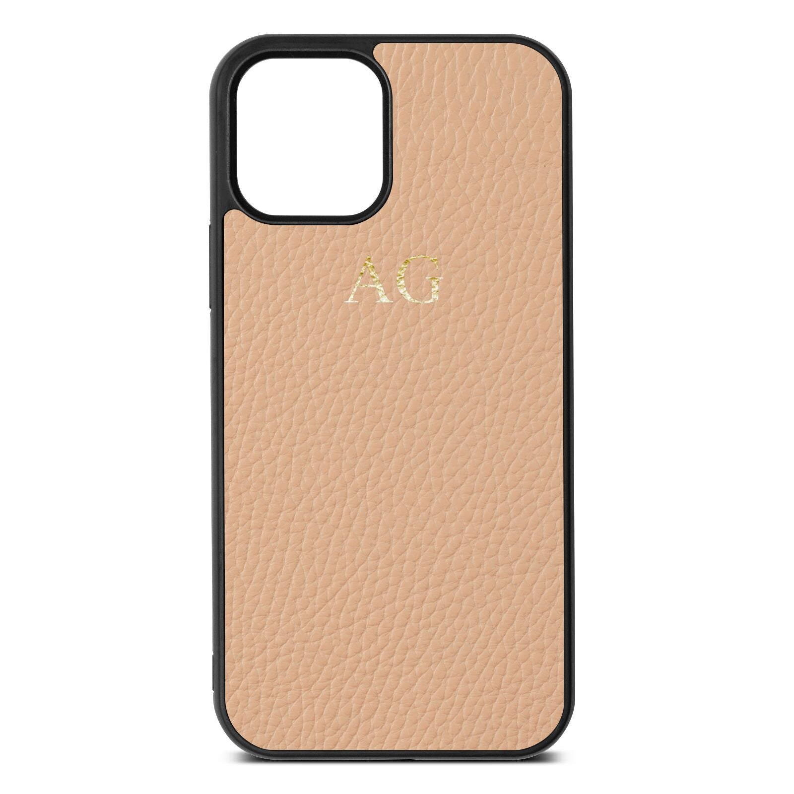 Personalised Nude Pebble Leather iPhone 12 Case