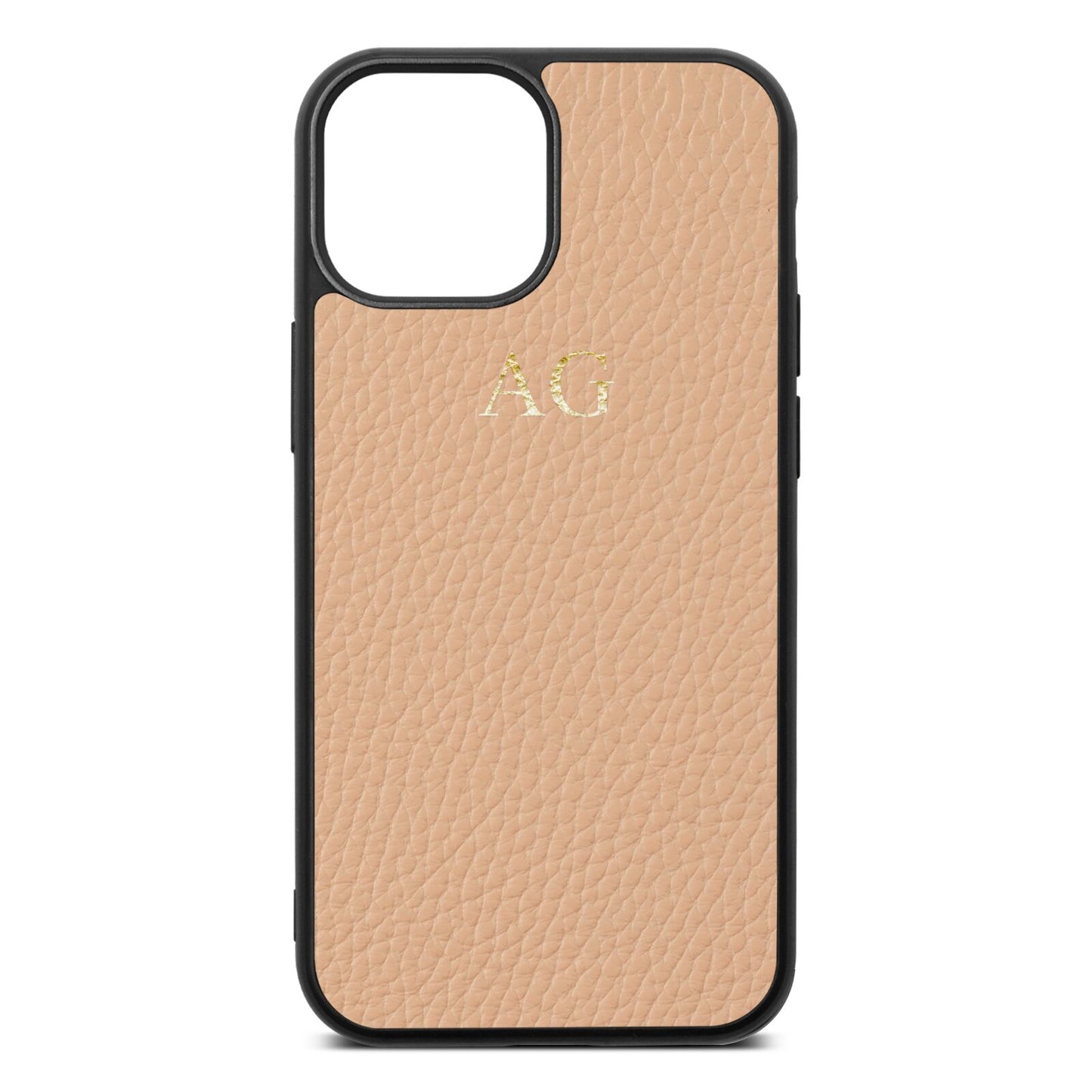 Personalised Nude Pebble Leather iPhone 13 Mini Case