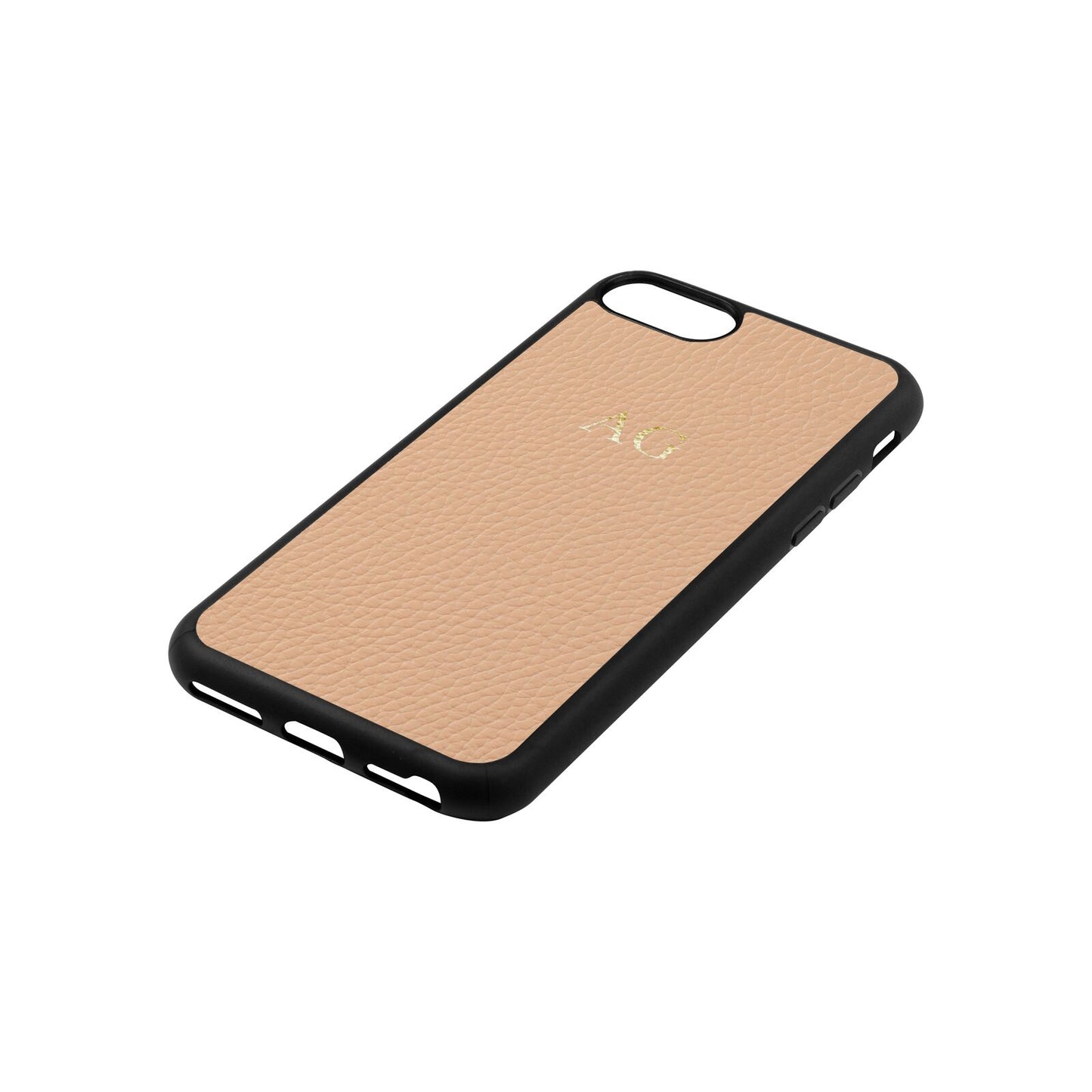 Personalised Nude Pebble Leather iPhone 8 Case Side Angle