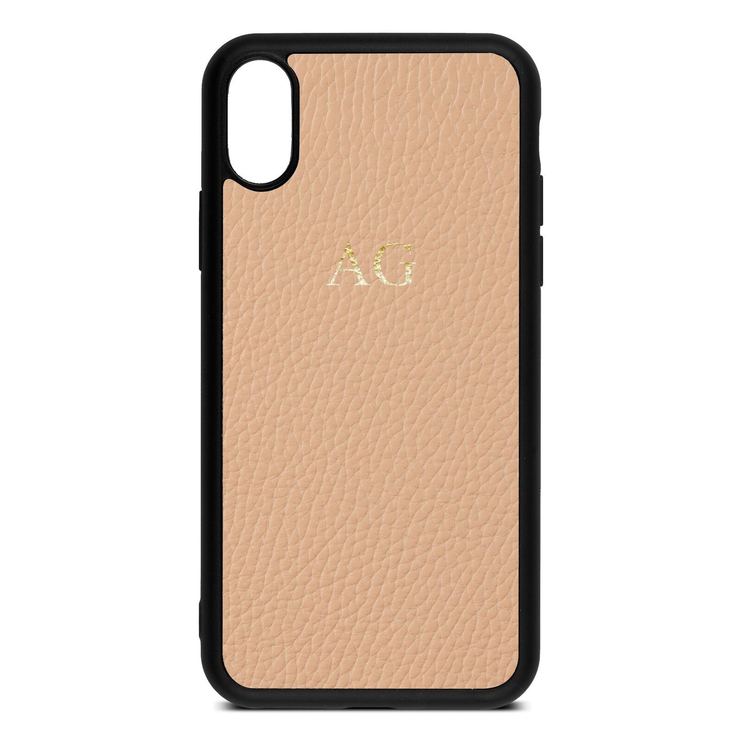 Personalised Nude Pebble Leather iPhone Xs Case