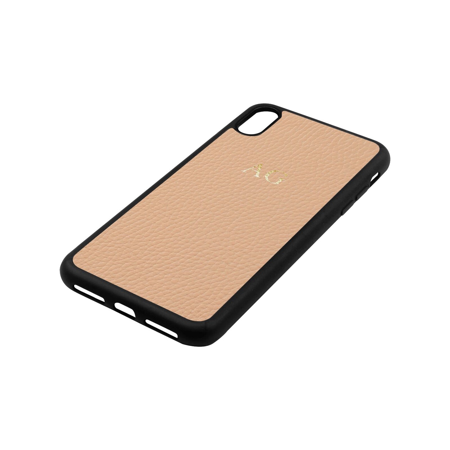 Personalised Nude Pebble Leather iPhone Xs Max Case Side Angle