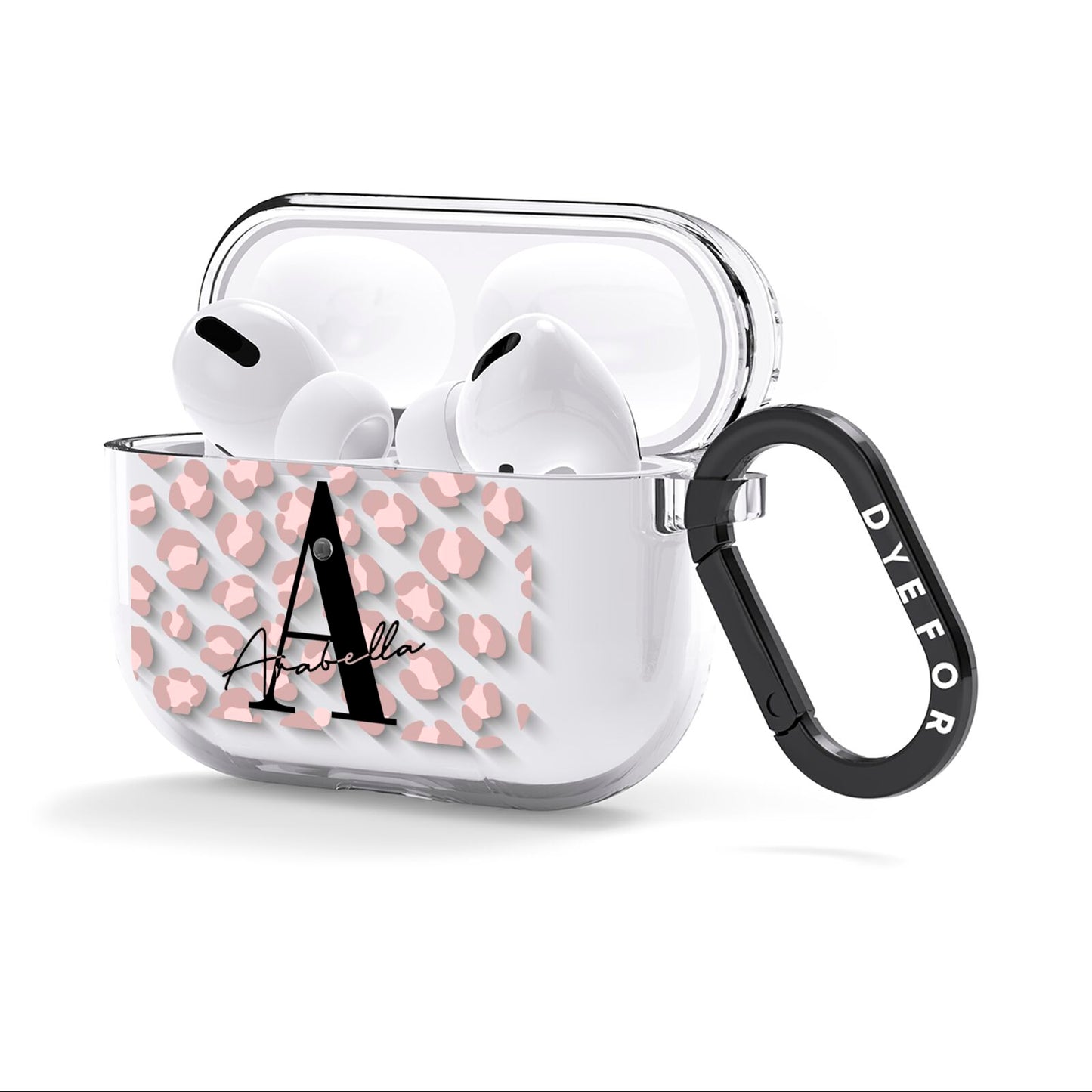 Personalised Nude Pink Leopard AirPods Clear Case 3rd Gen Side Image