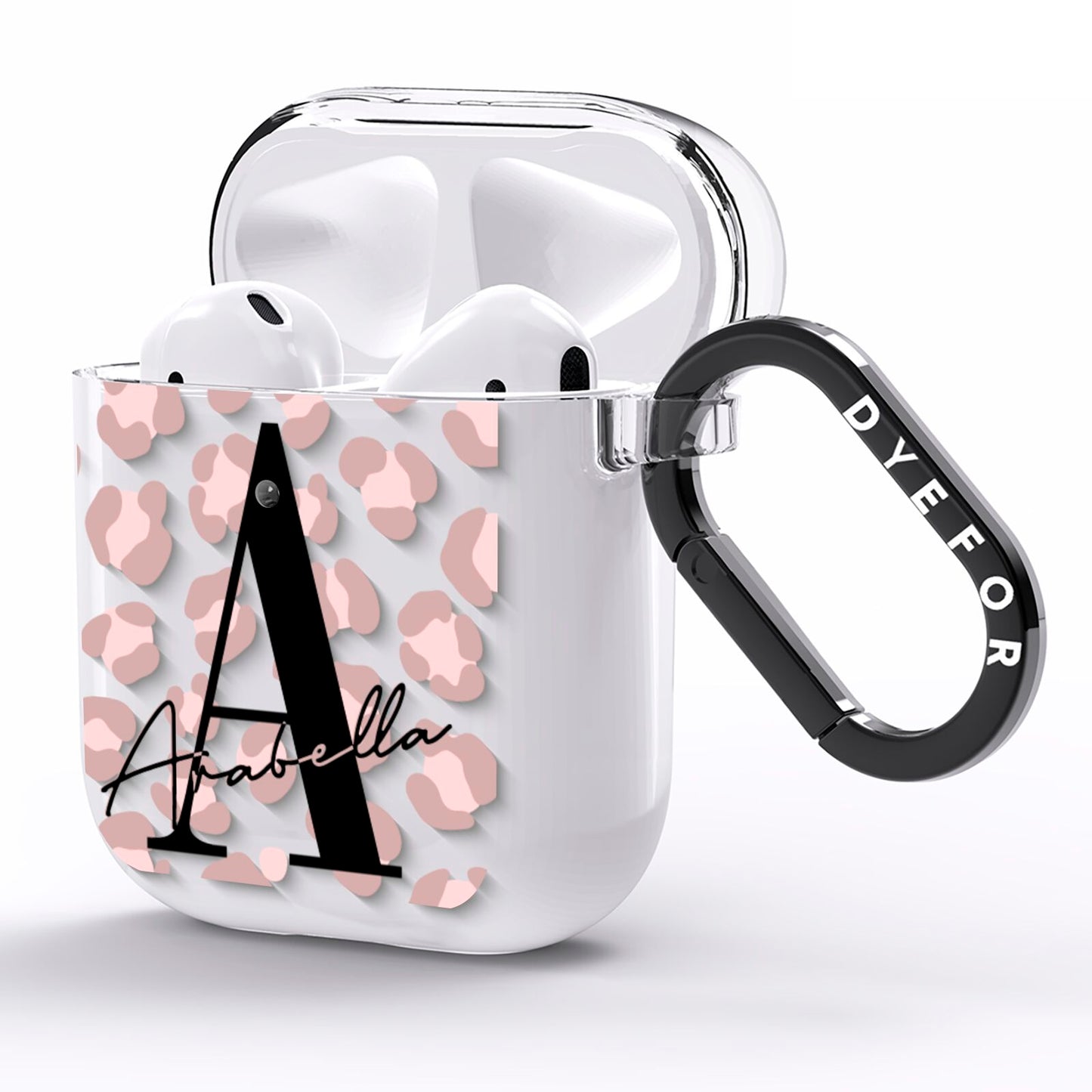 Personalised Nude Pink Leopard AirPods Clear Case Side Image