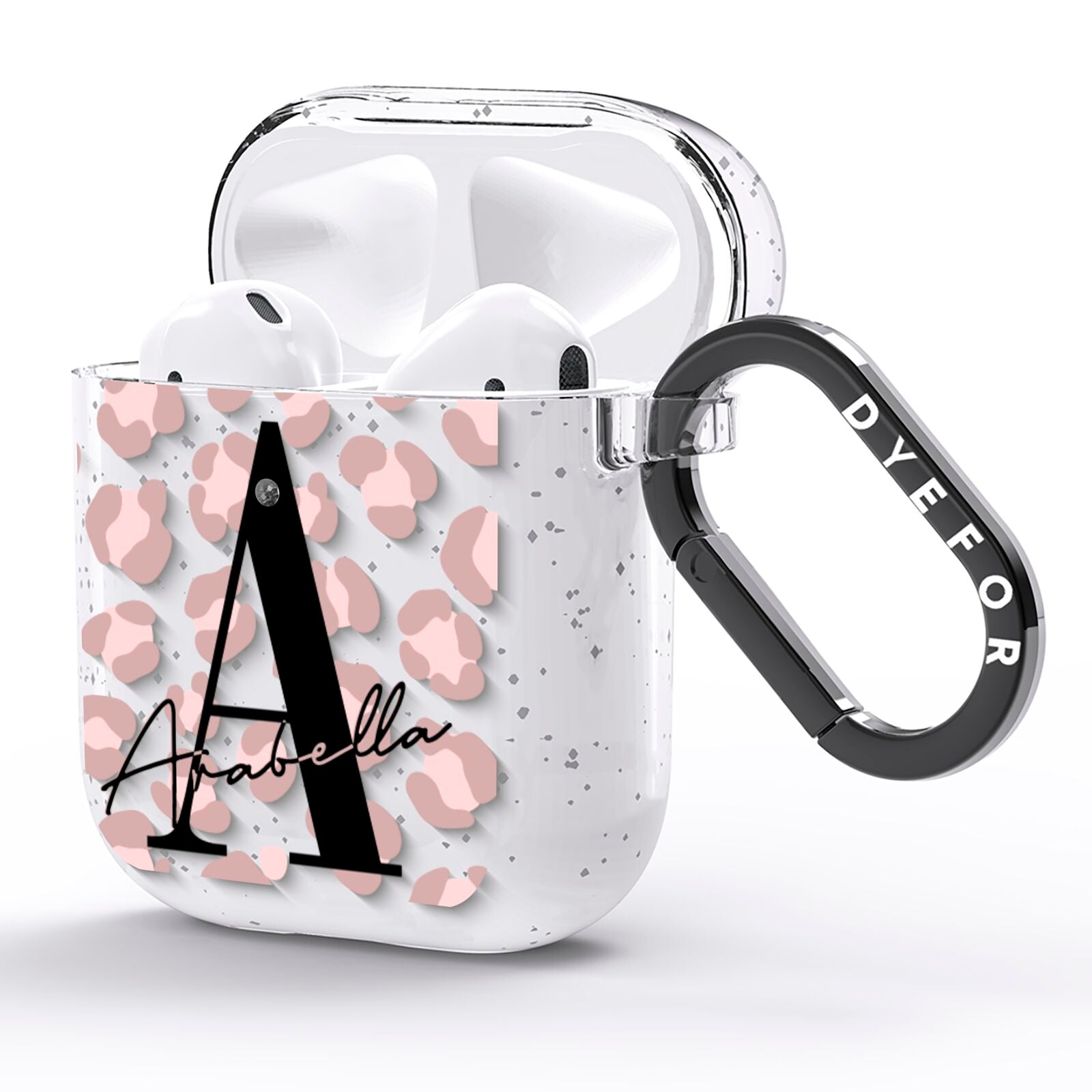 Personalised Nude Pink Leopard AirPods Glitter Case Side Image