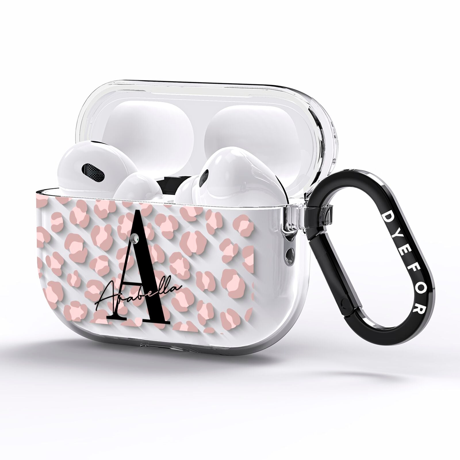 Personalised Nude Pink Leopard AirPods Pro Clear Case Side Image