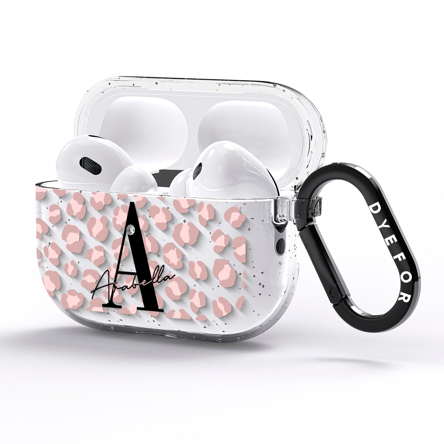 Personalised Nude Pink Leopard AirPods Pro Glitter Case Side Image