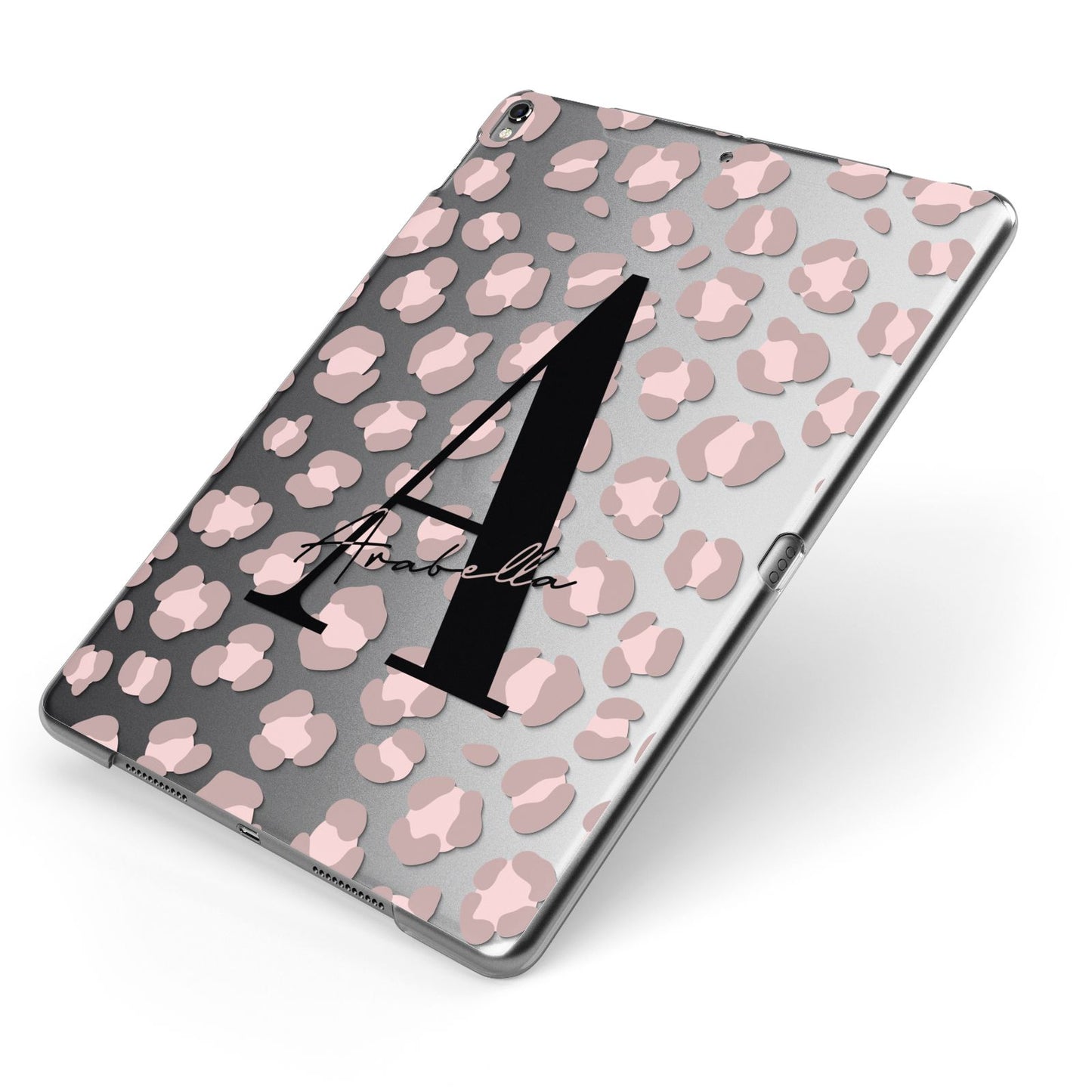Personalised Nude Pink Leopard Apple iPad Case on Grey iPad Side View