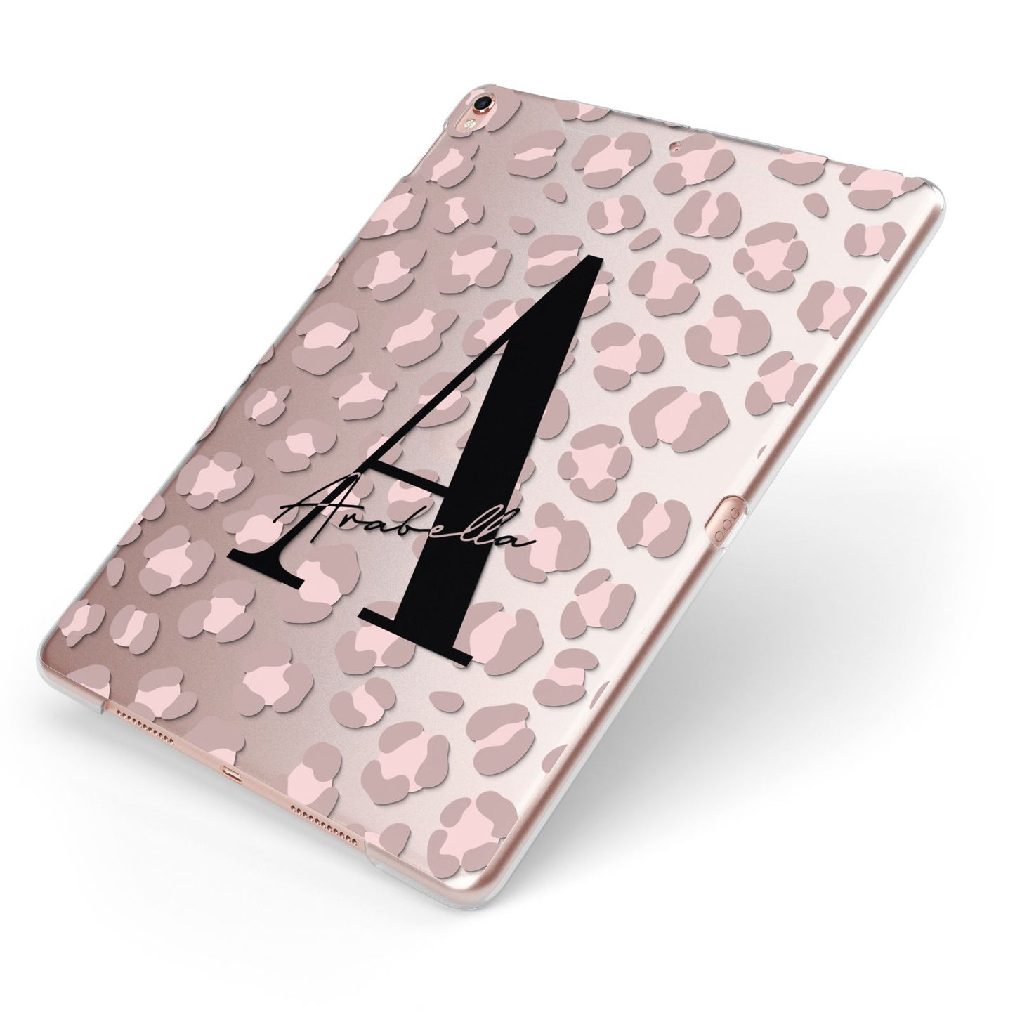 Personalised Nude Pink Leopard Apple iPad Case on Rose Gold iPad Side View