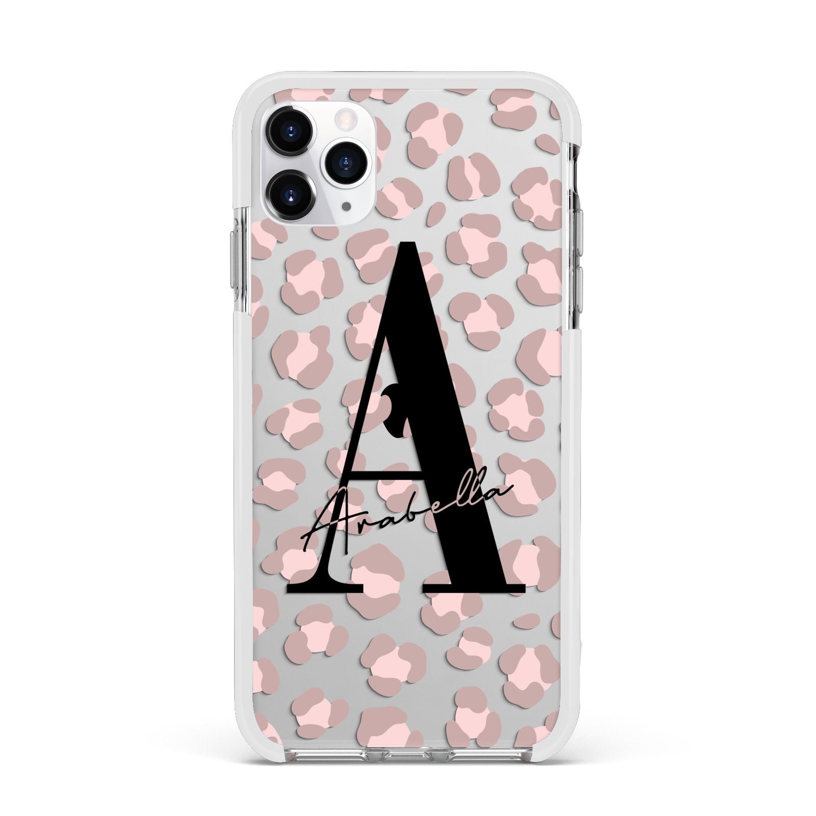 Personalised Nude Pink Leopard Apple iPhone 11 Pro Max in Silver with White Impact Case