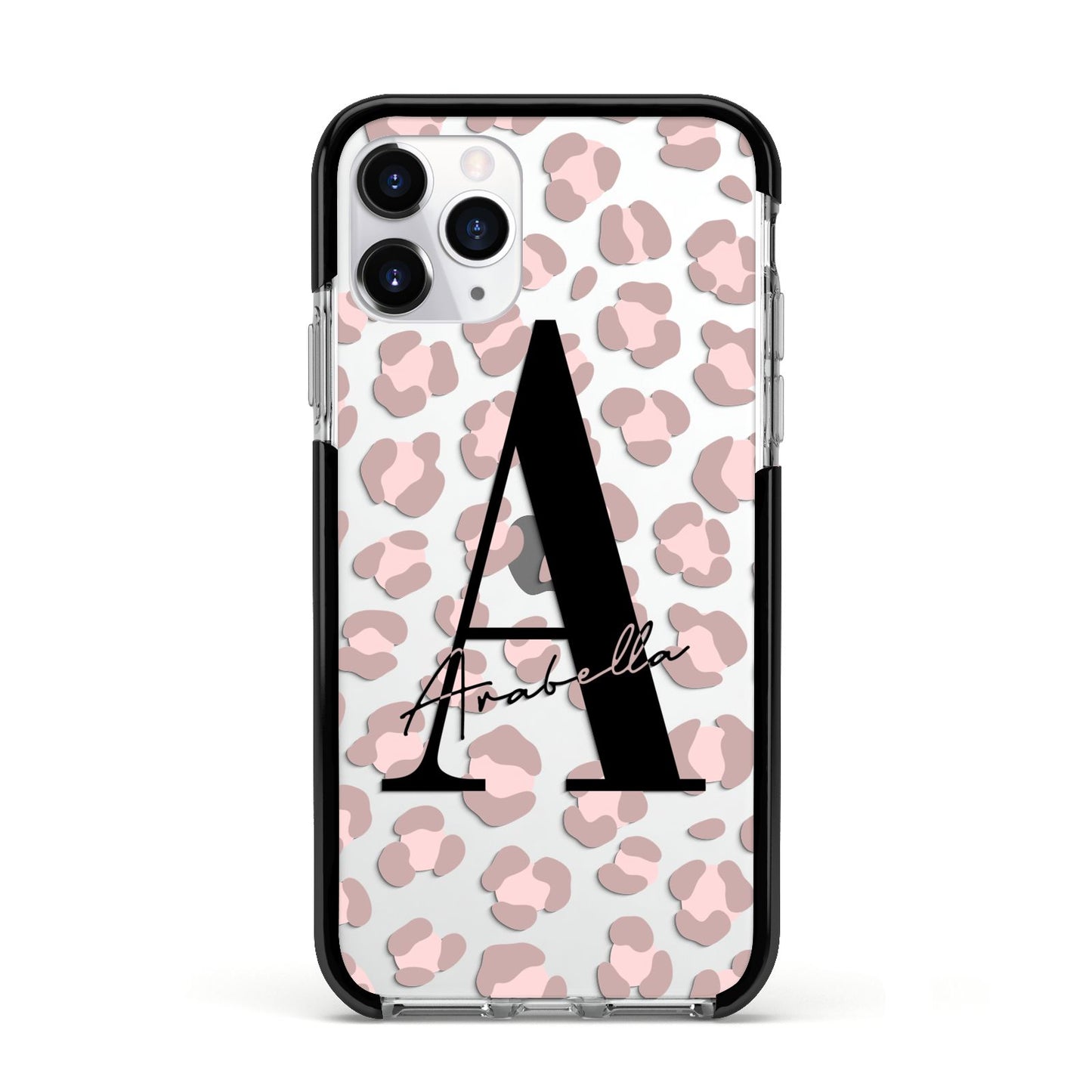Personalised Nude Pink Leopard Apple iPhone 11 Pro in Silver with Black Impact Case