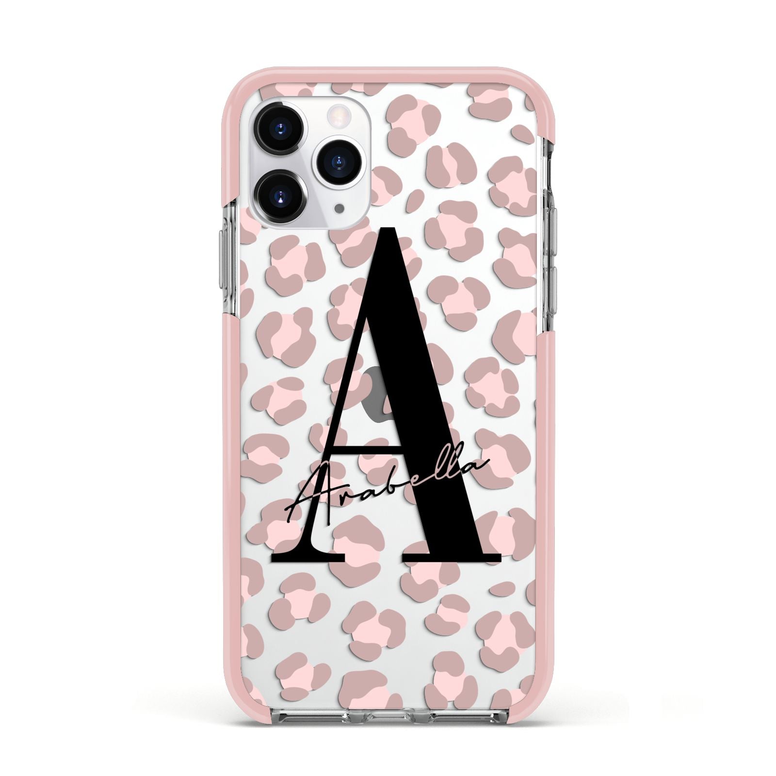 Personalised Nude Pink Leopard Apple iPhone 11 Pro in Silver with Pink Impact Case