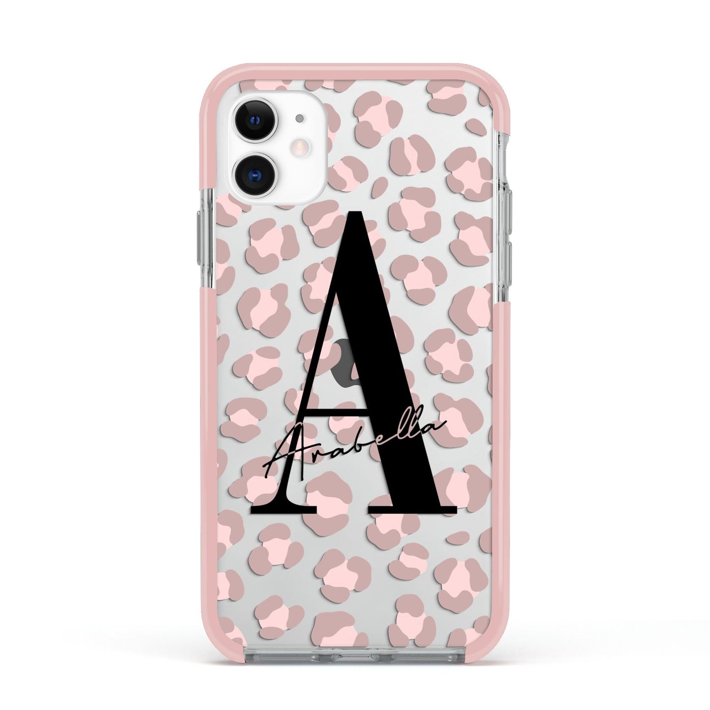 Personalised Nude Pink Leopard Apple iPhone 11 in White with Pink Impact Case