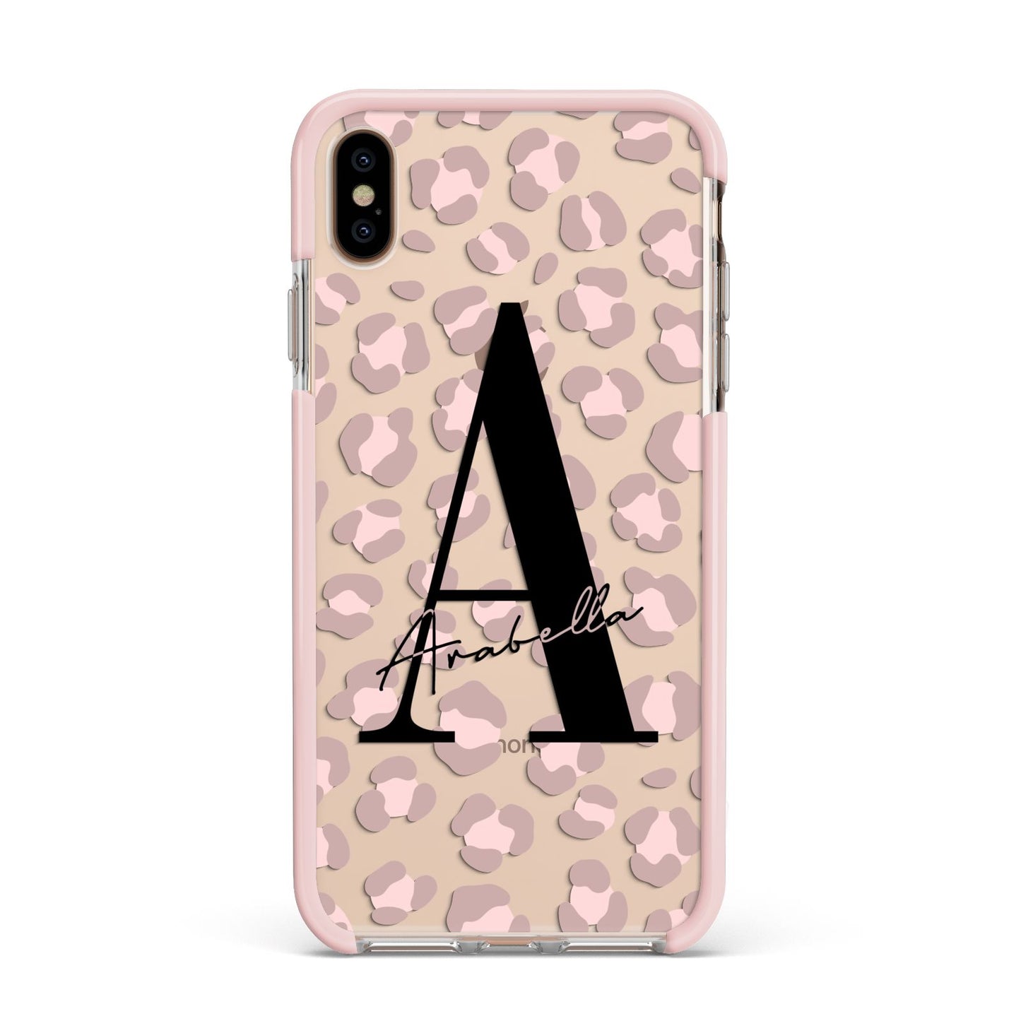 Personalised Nude Pink Leopard Apple iPhone Xs Max Impact Case Pink Edge on Gold Phone