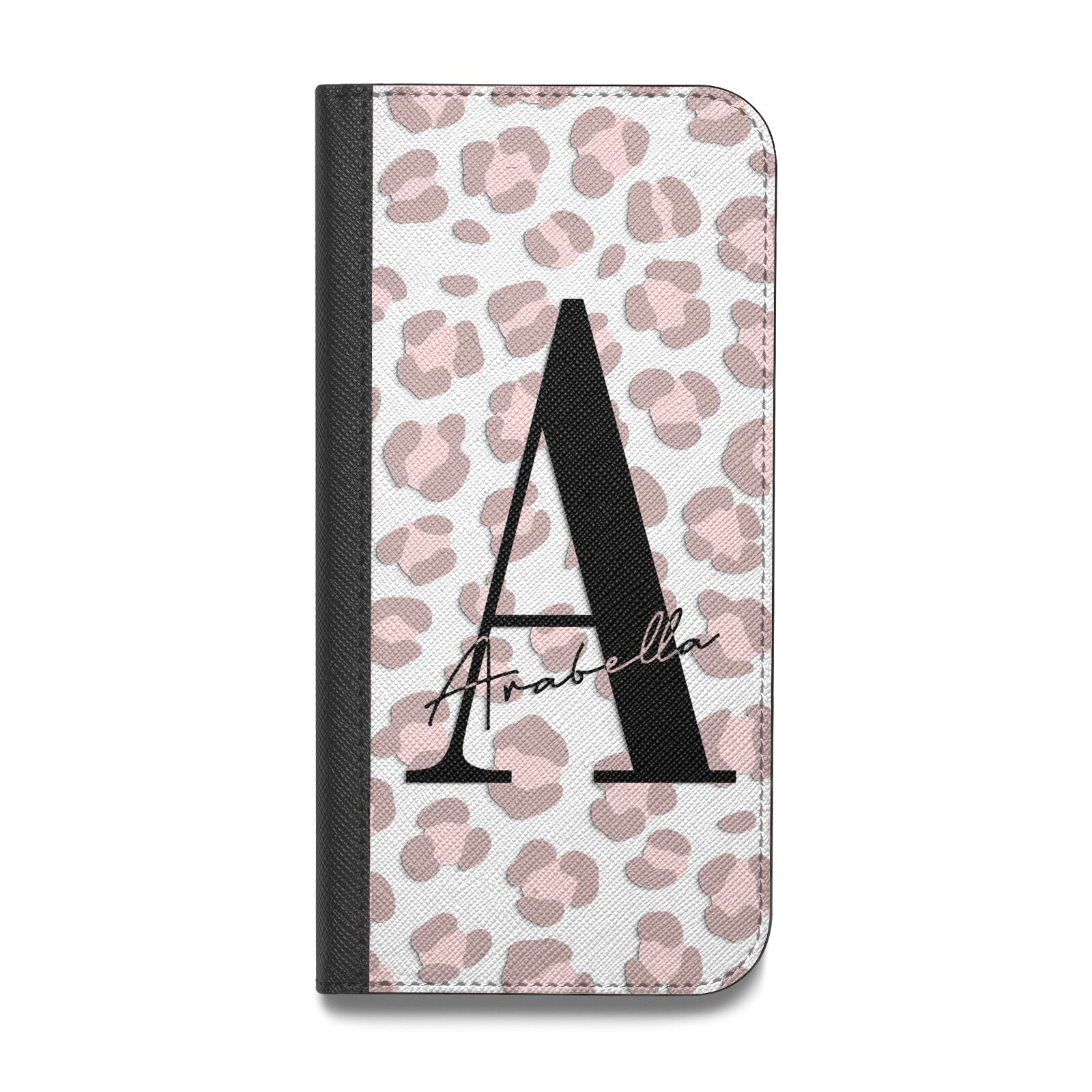 Personalised Nude Pink Leopard Vegan Leather Flip iPhone Case