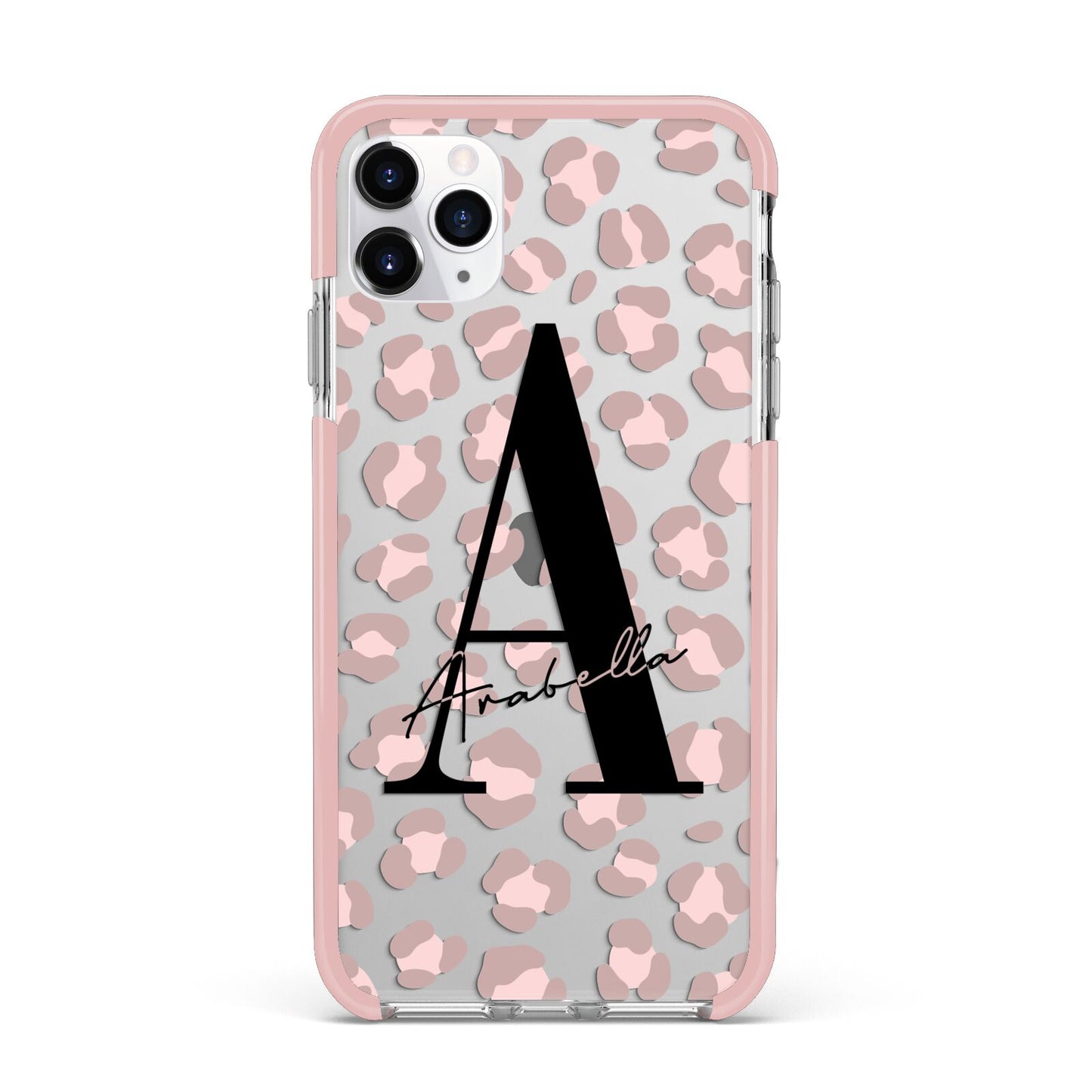 Personalised Nude Pink Leopard iPhone 11 Pro Max Impact Pink Edge Case