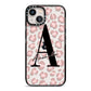 Personalised Nude Pink Leopard iPhone 13 Black Impact Case on Silver phone
