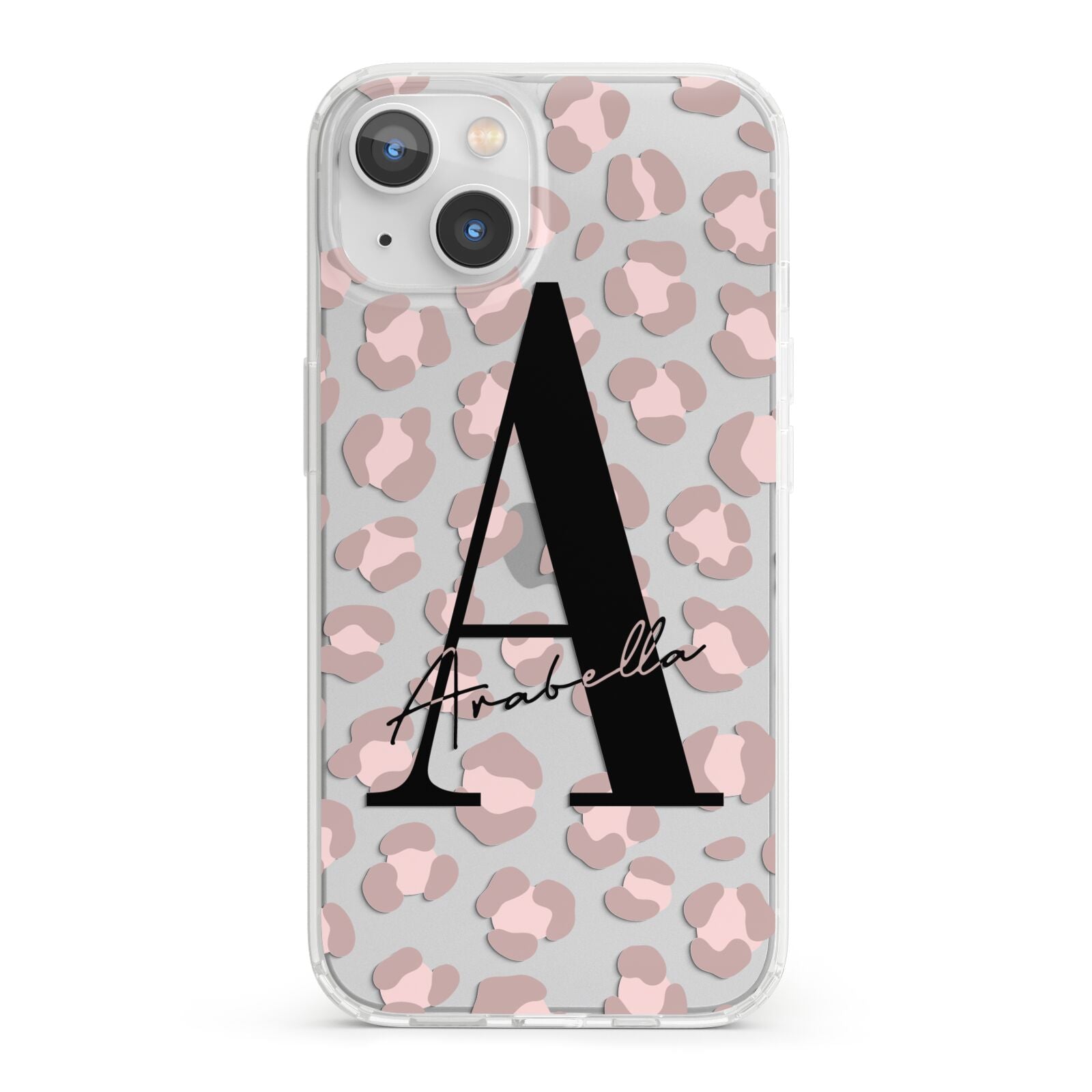 Personalised Nude Pink Leopard iPhone 13 Clear Bumper Case
