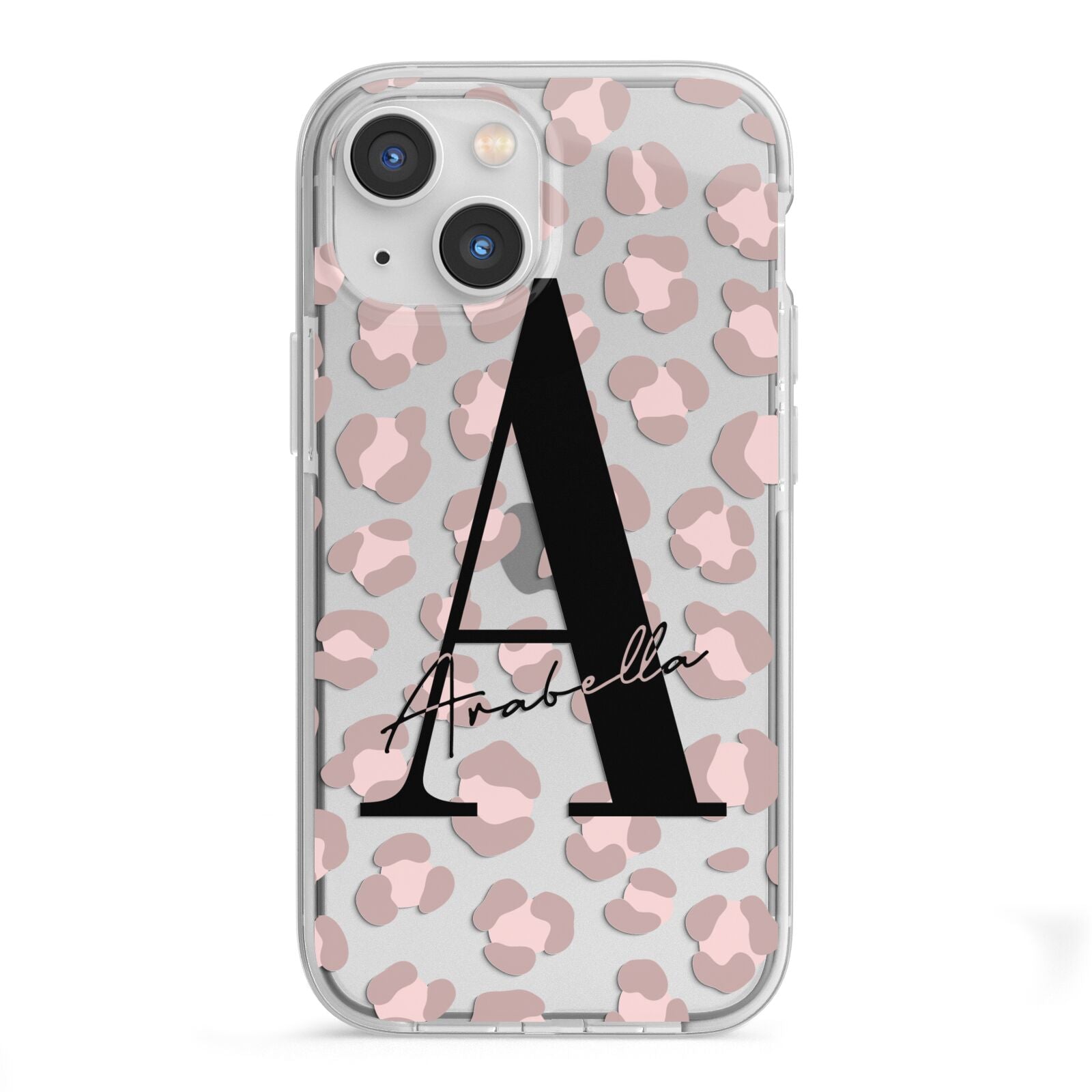 Personalised Nude Pink Leopard iPhone 13 Mini TPU Impact Case with White Edges