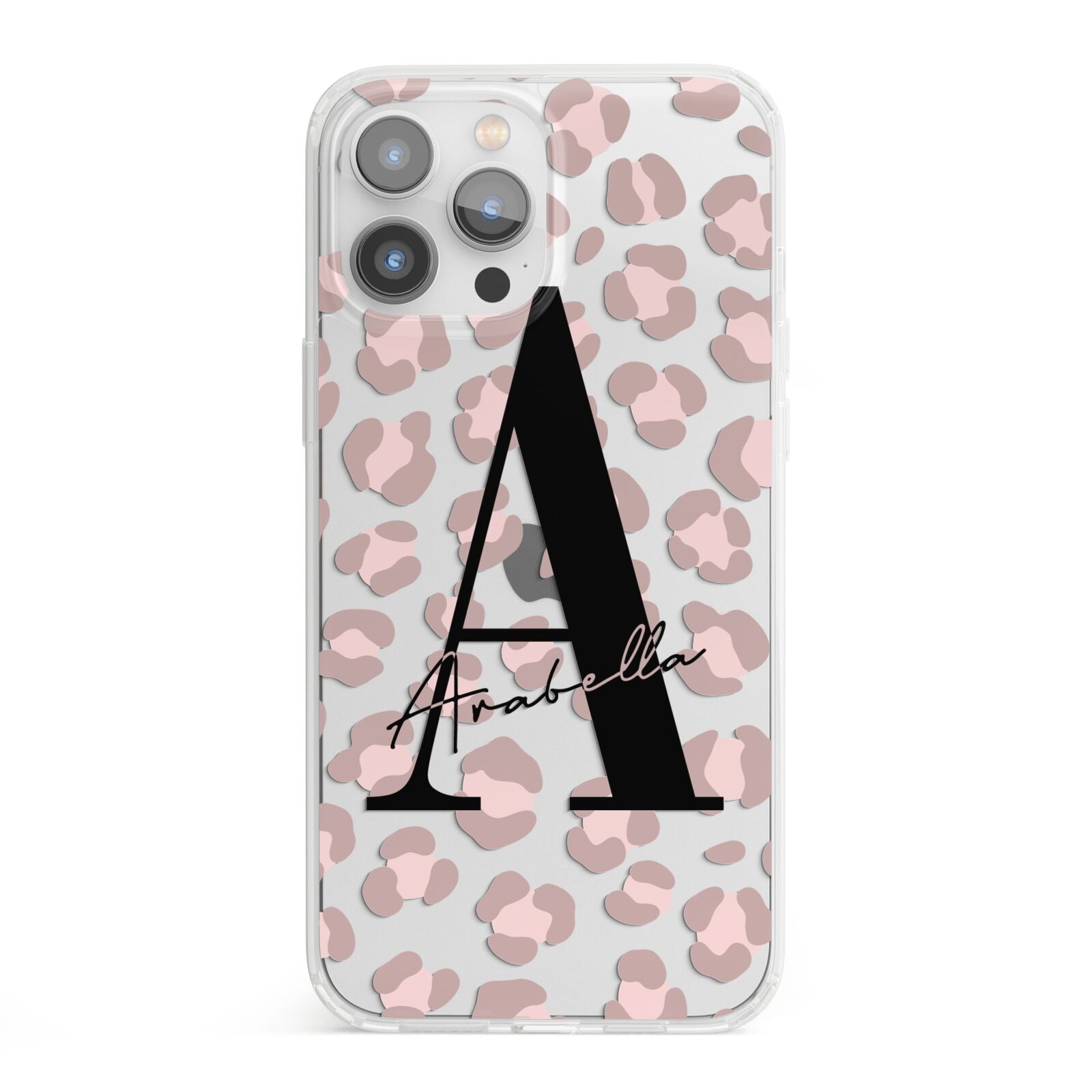 Personalised Nude Pink Leopard iPhone 13 Pro Max Clear Bumper Case