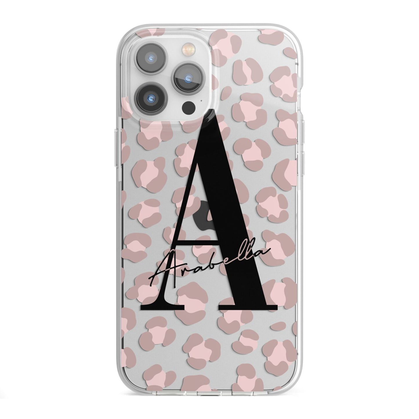 Personalised Nude Pink Leopard iPhone 13 Pro Max TPU Impact Case with White Edges
