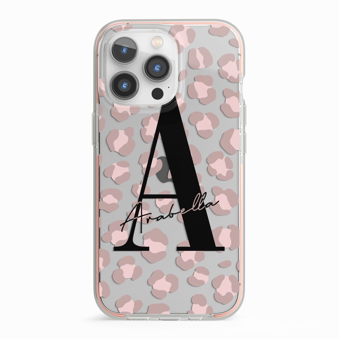 Personalised Nude Pink Leopard iPhone 13 Pro TPU Impact Case with Pink Edges