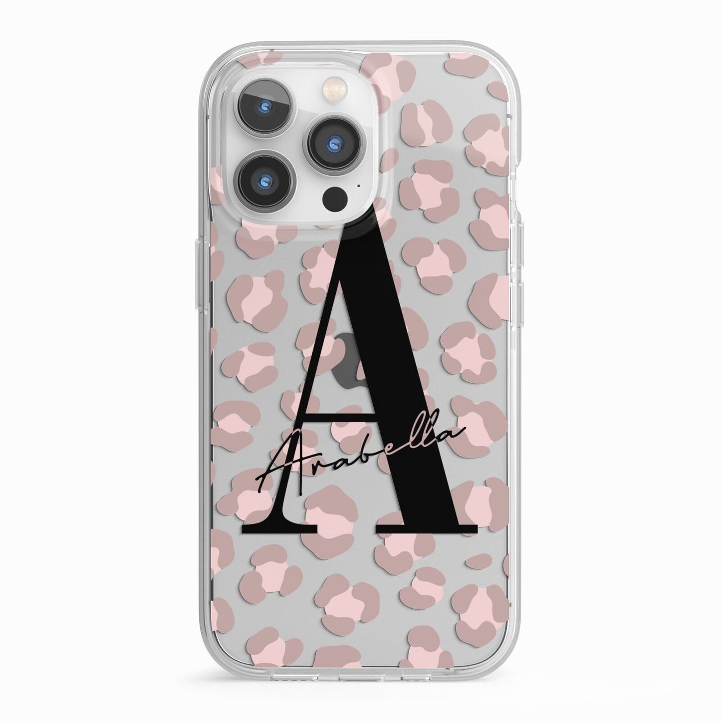 Personalised Nude Pink Leopard iPhone 13 Pro TPU Impact Case with White Edges