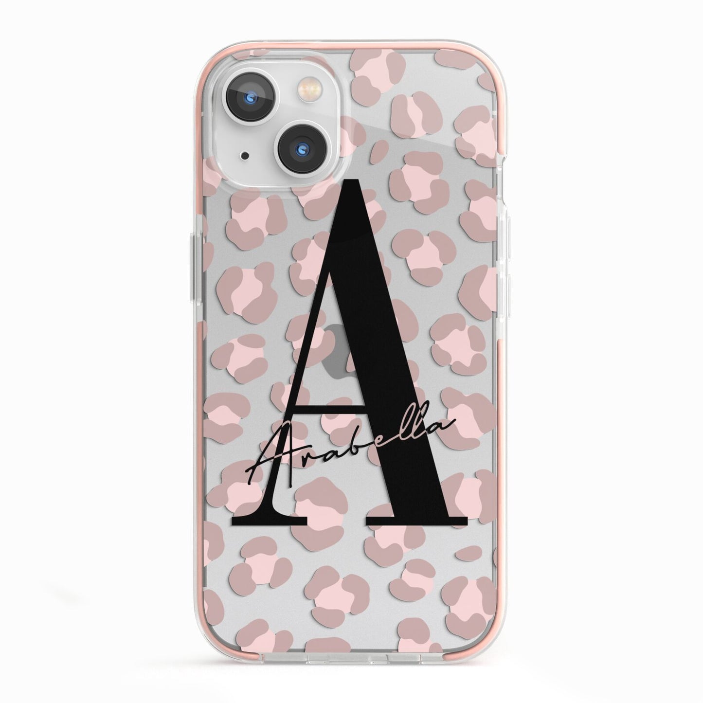 Personalised Nude Pink Leopard iPhone 13 TPU Impact Case with Pink Edges