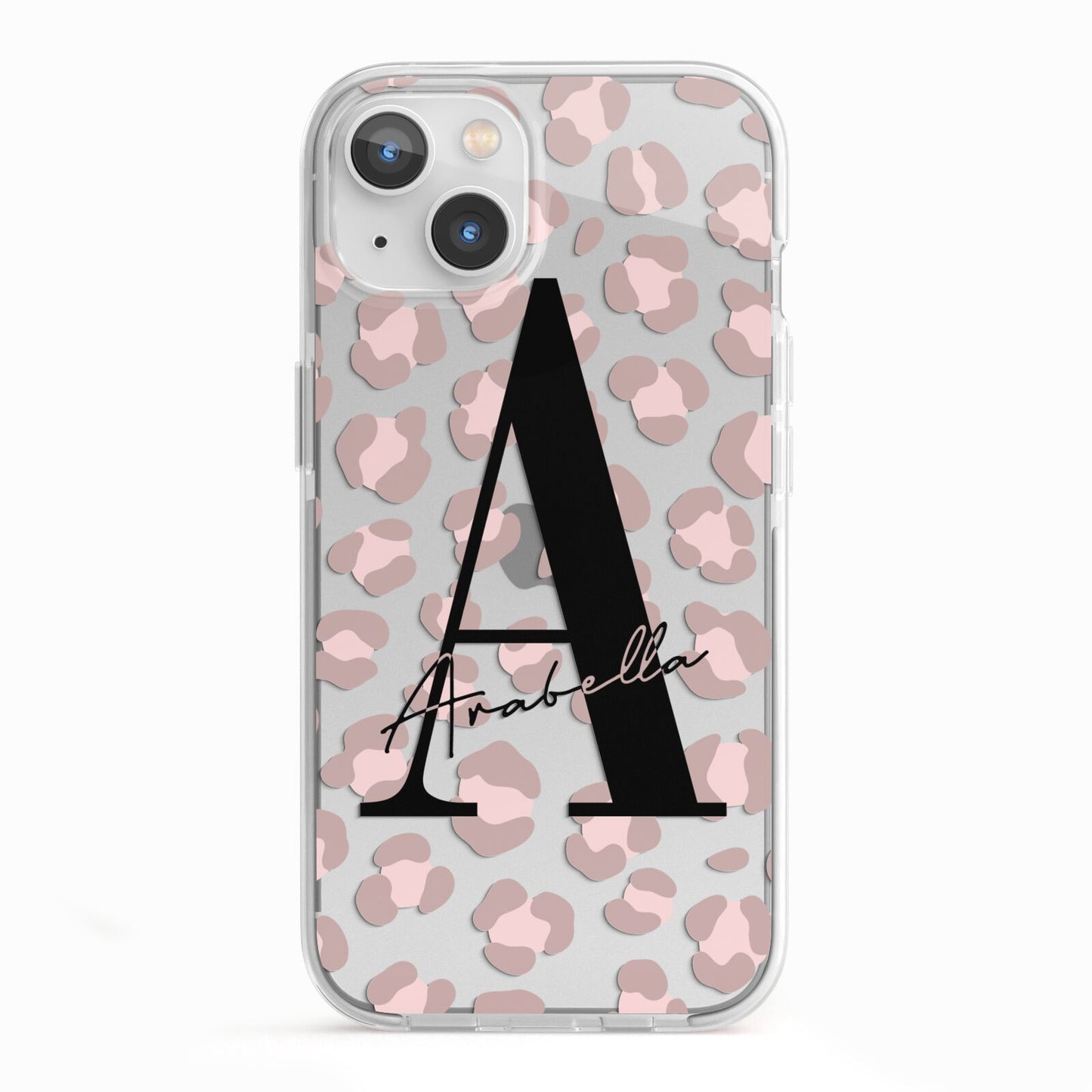 Personalised Nude Pink Leopard iPhone 13 TPU Impact Case with White Edges