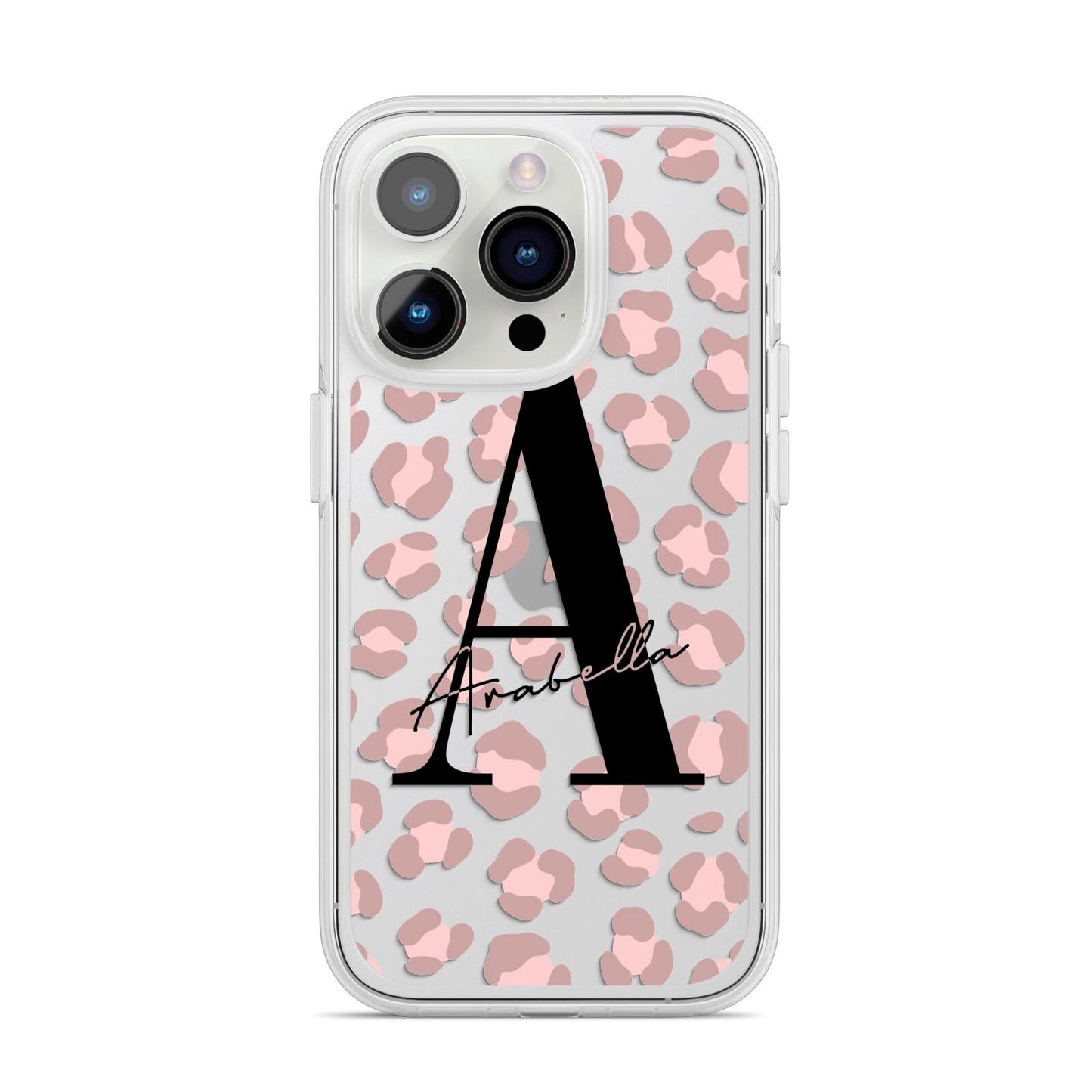 Personalised Nude Pink Leopard iPhone 14 Pro Clear Tough Case Silver