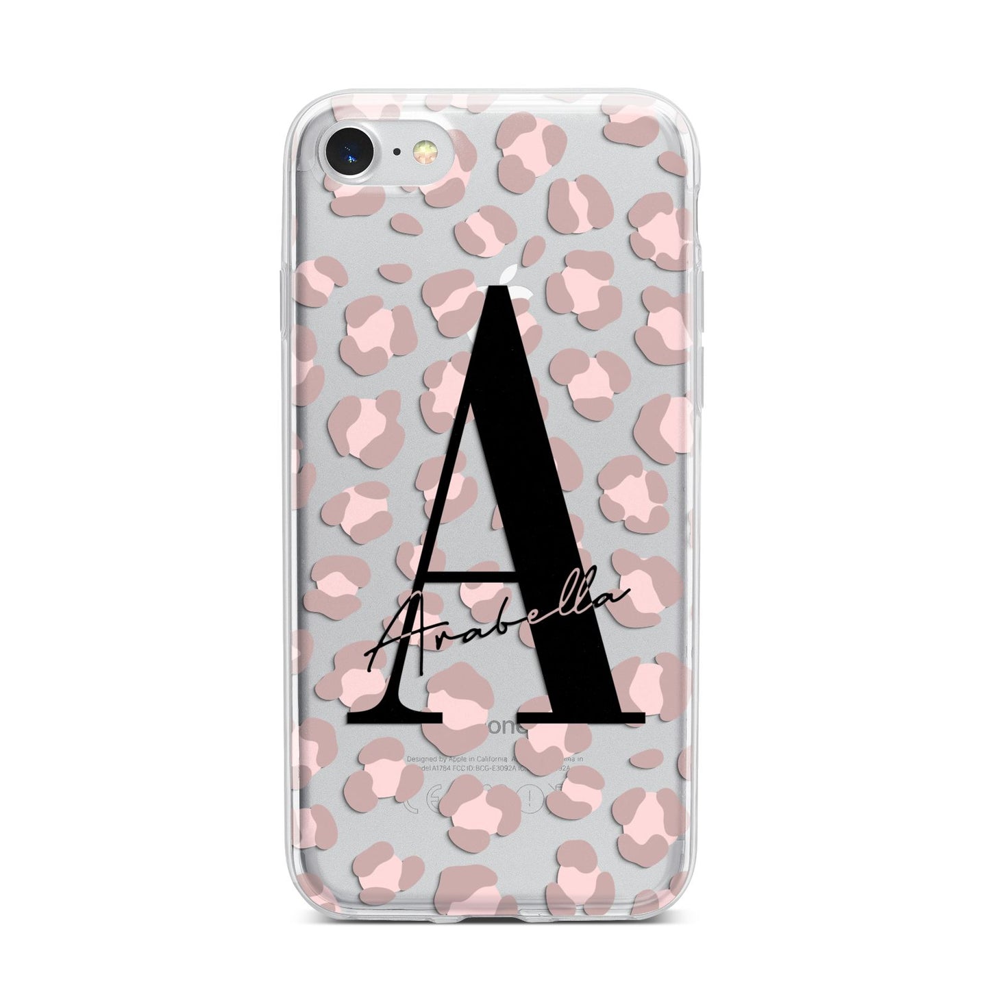 Personalised Nude Pink Leopard iPhone 7 Bumper Case on Silver iPhone