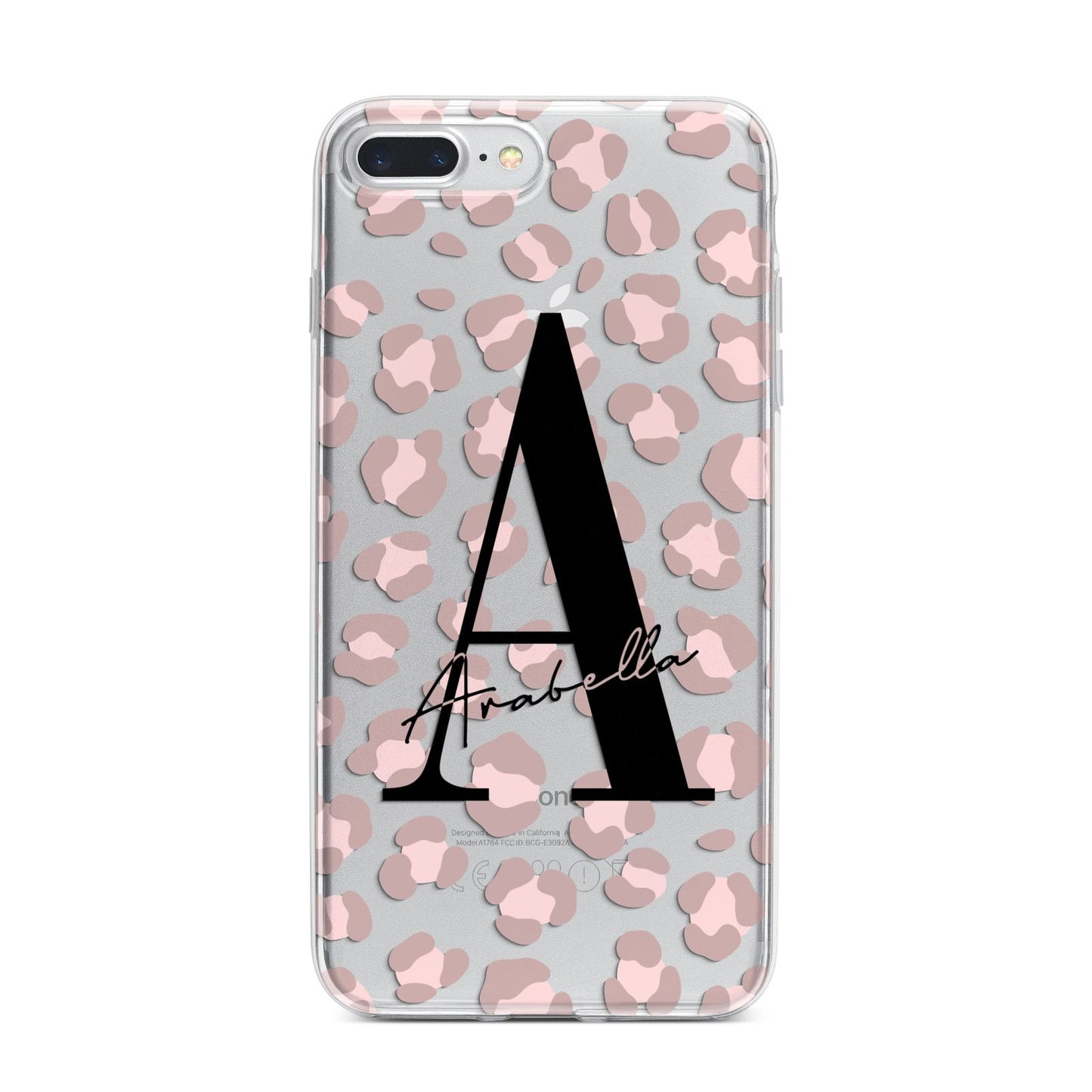Personalised Nude Pink Leopard iPhone 7 Plus Bumper Case on Silver iPhone