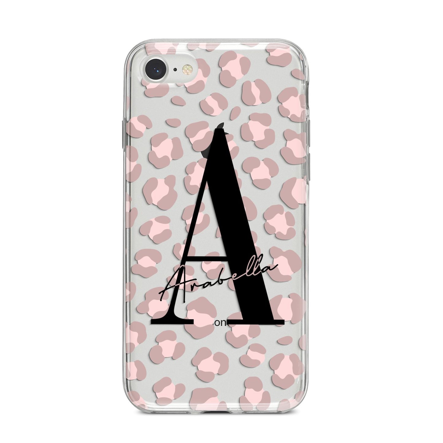 Personalised Nude Pink Leopard iPhone 8 Bumper Case on Silver iPhone