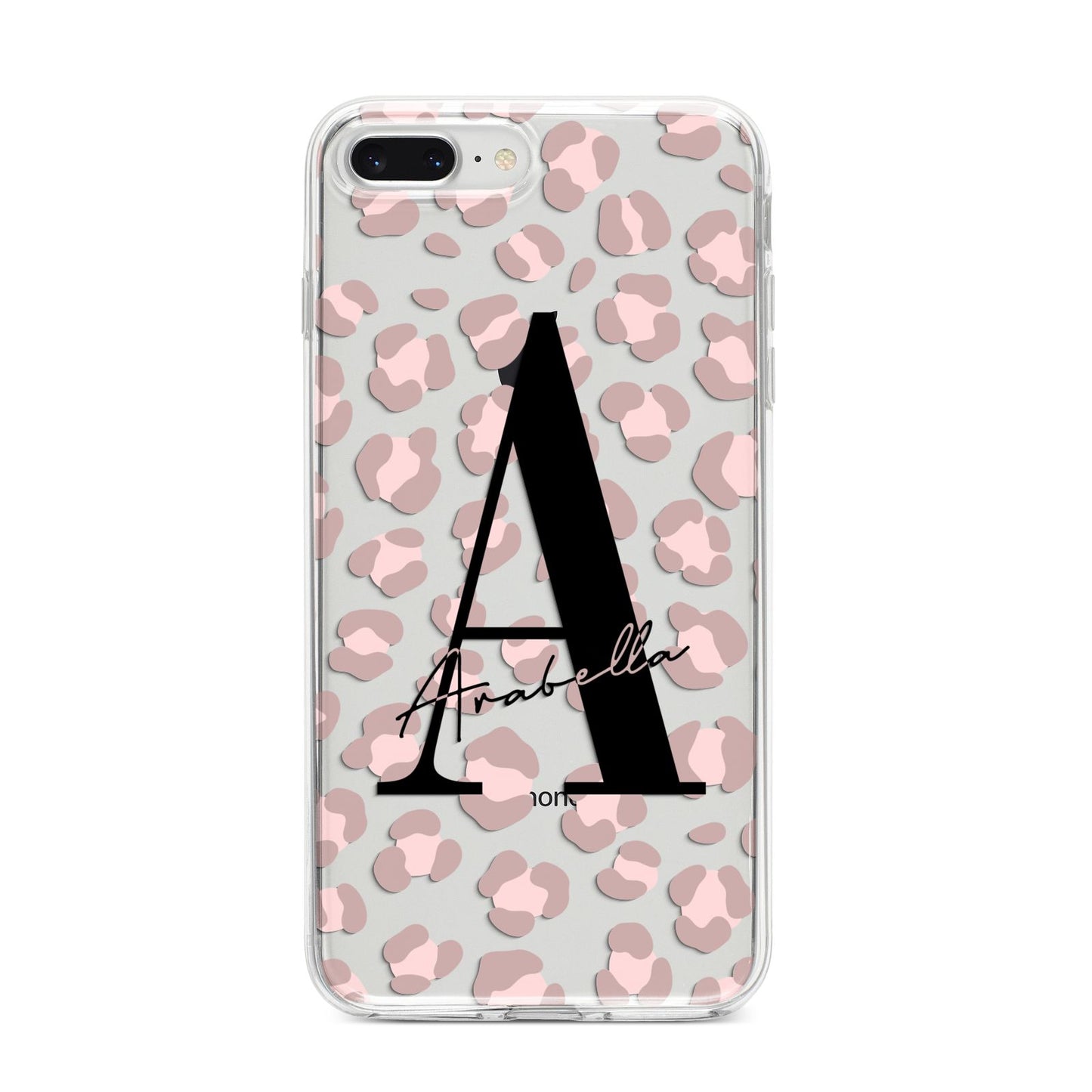 Personalised Nude Pink Leopard iPhone 8 Plus Bumper Case on Silver iPhone