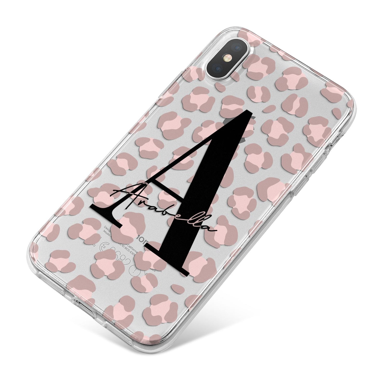 Personalised Nude Pink Leopard iPhone X Bumper Case on Silver iPhone