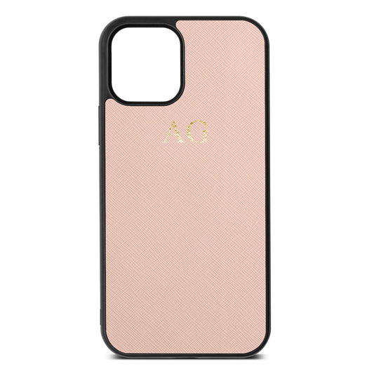 Personalised Nude Saffiano Leather iPhone 12 Case