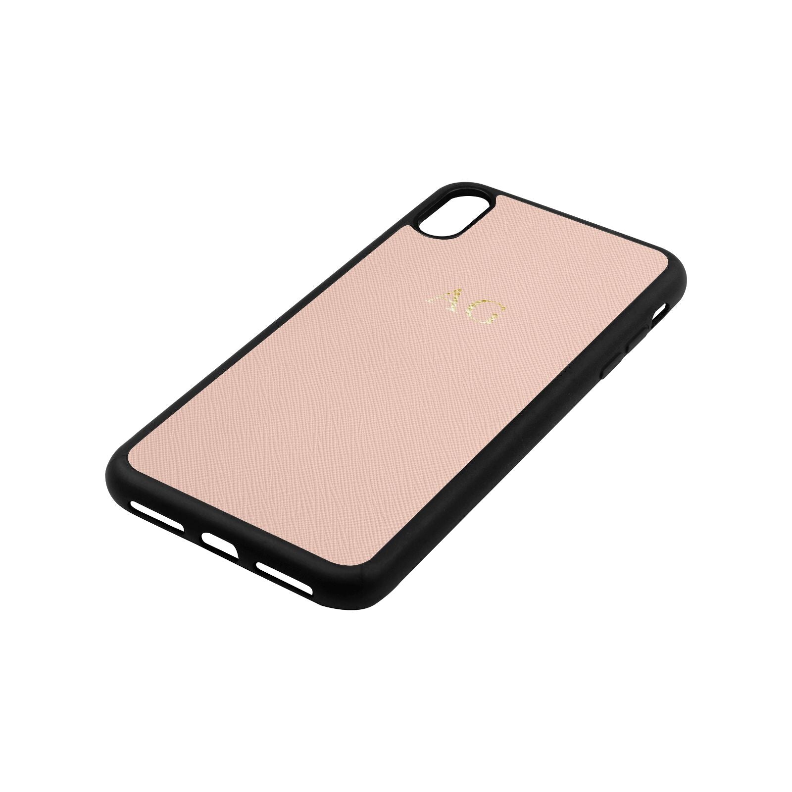 Personalised Nude Saffiano Leather iPhone Xs Max Case Side Angle