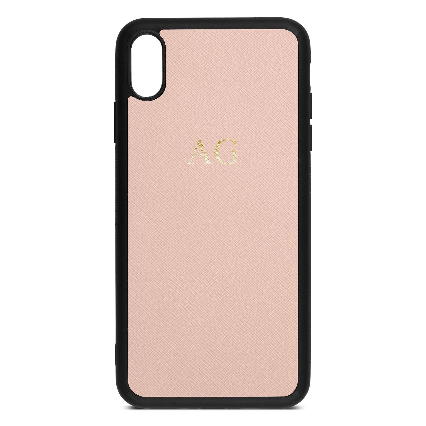 Personalised Nude Saffiano Leather iPhone Xs Max Case