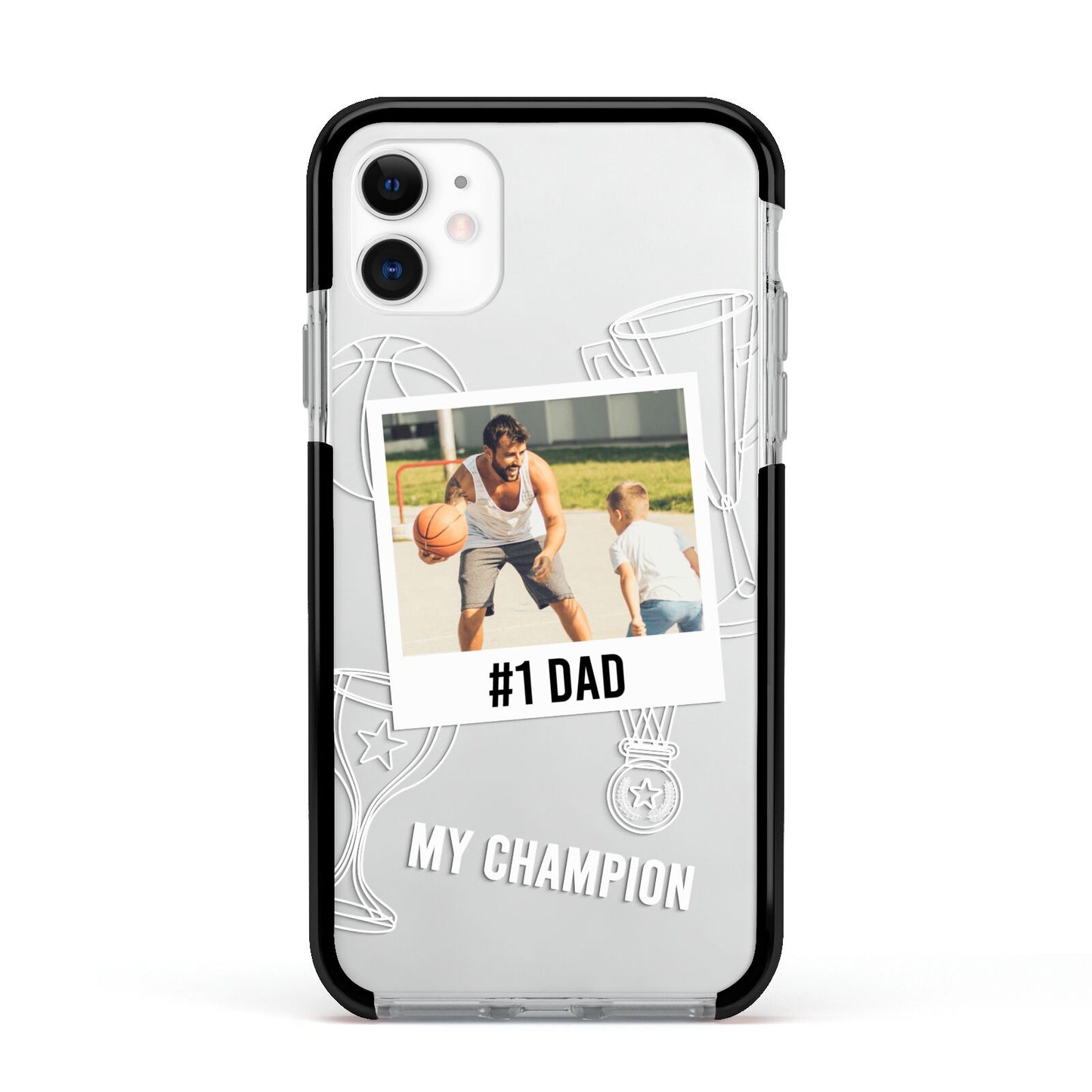 Personalised Number 1 Dad Apple iPhone 11 in White with Black Impact Case