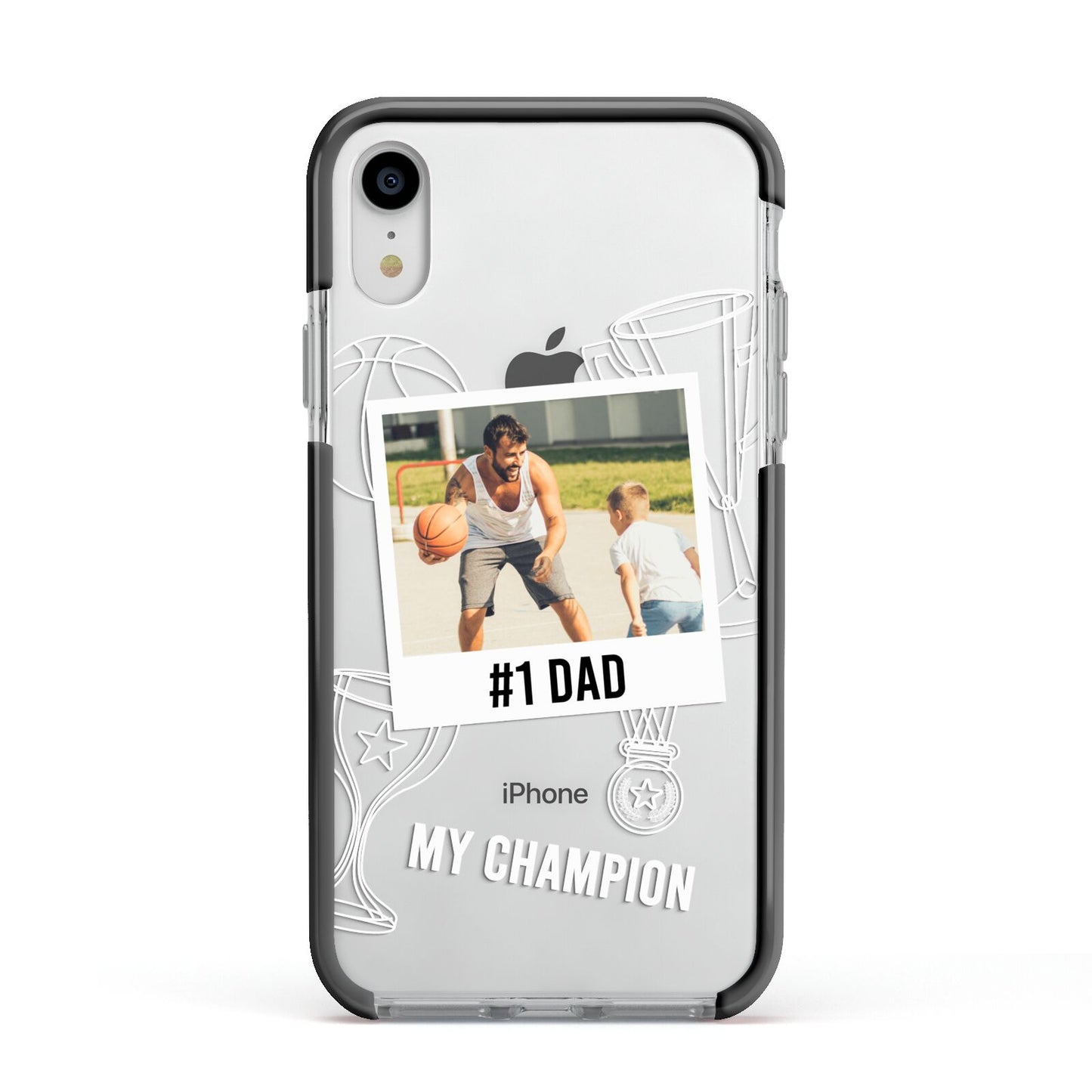Personalised Number 1 Dad Apple iPhone XR Impact Case Black Edge on Silver Phone