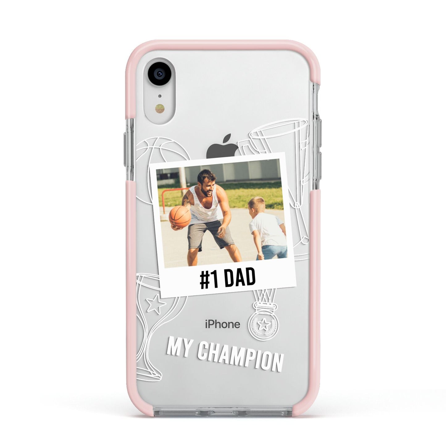 Personalised Number 1 Dad Apple iPhone XR Impact Case Pink Edge on Silver Phone