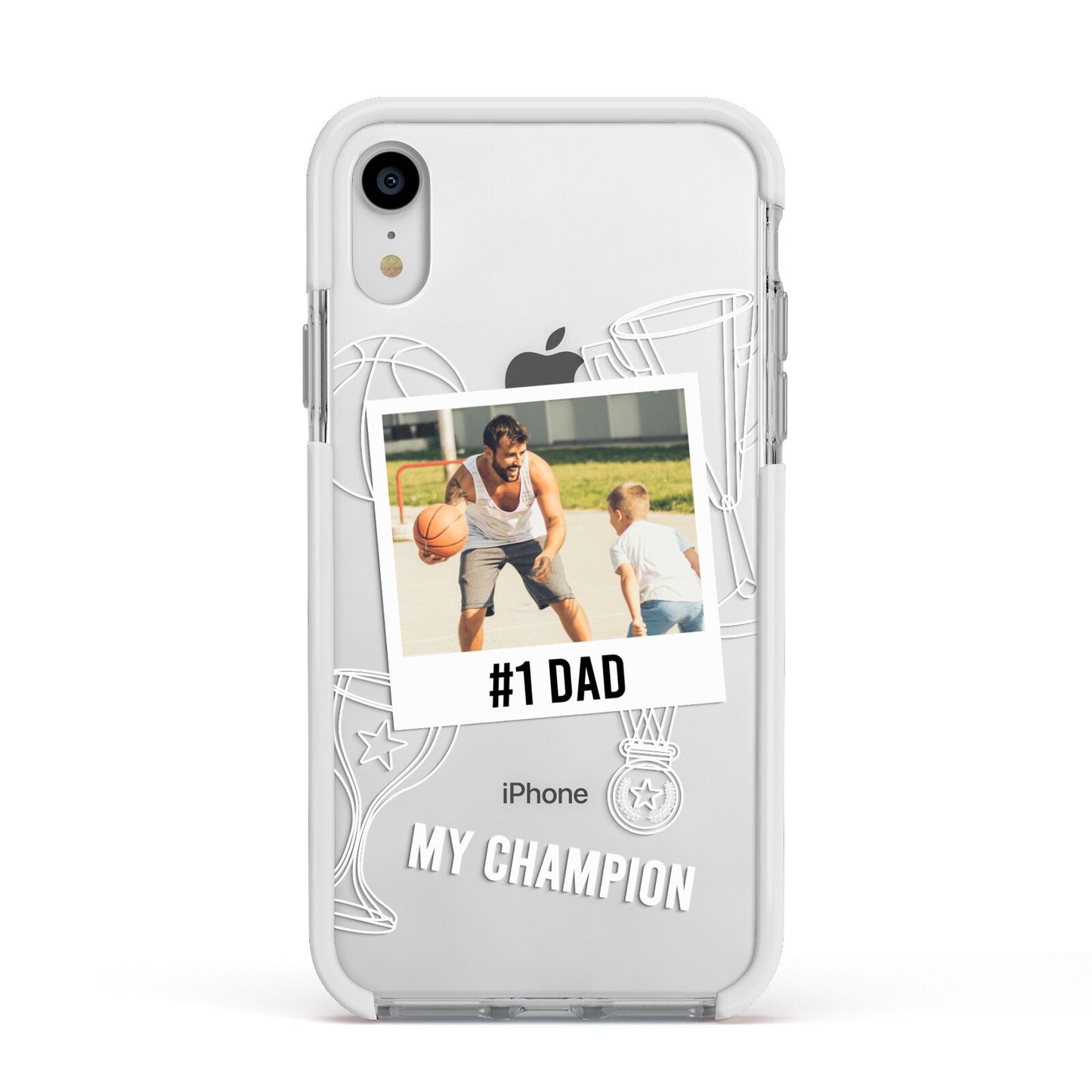 Personalised Number 1 Dad Apple iPhone XR Impact Case White Edge on Silver Phone