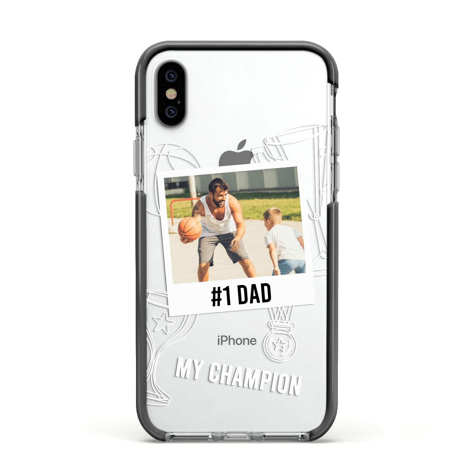 Personalised Number 1 Dad Apple iPhone Xs Impact Case Black Edge on Silver Phone