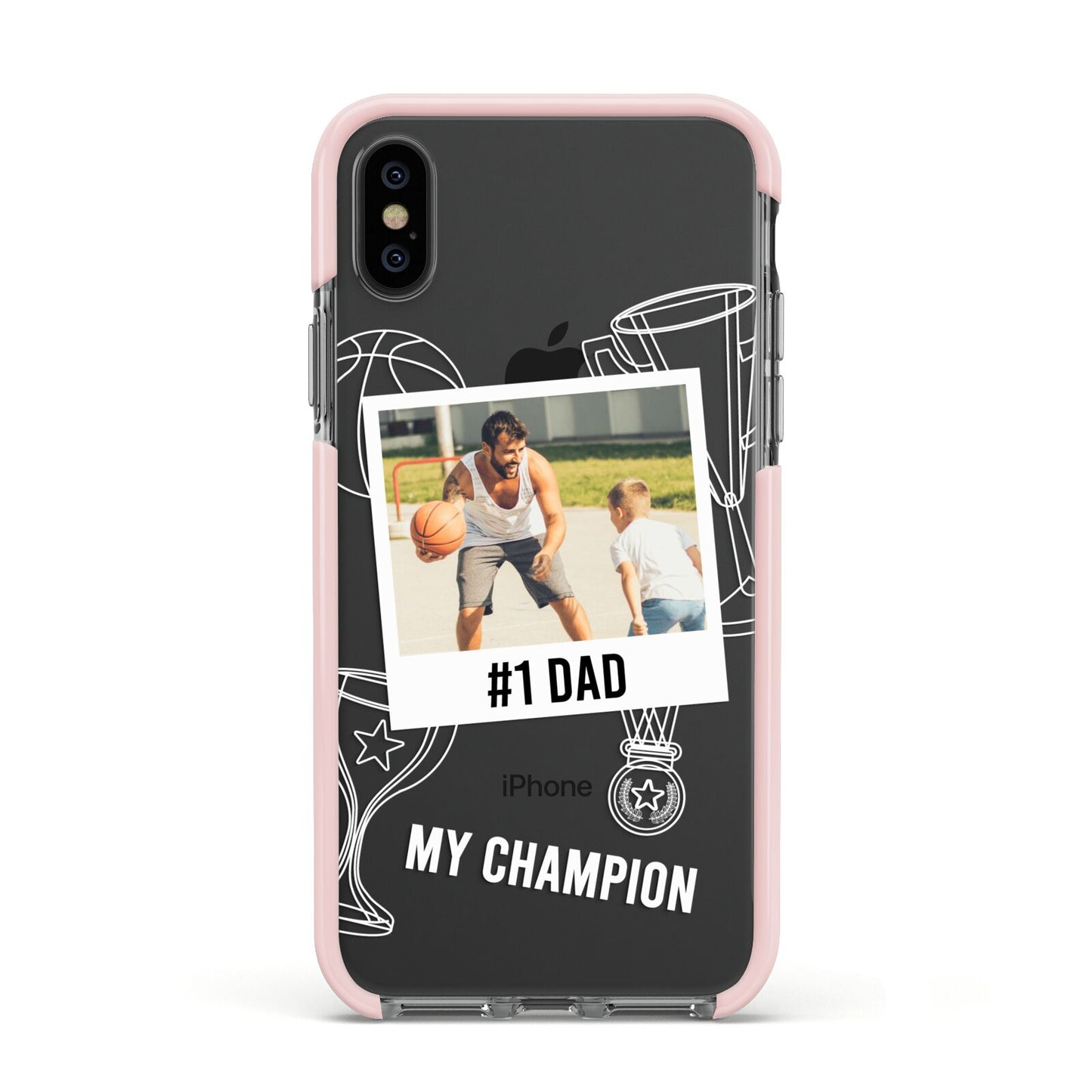 Personalised Number 1 Dad Apple iPhone Xs Impact Case Pink Edge on Black Phone