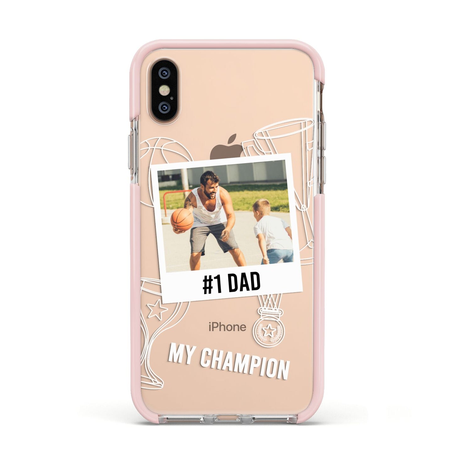 Personalised Number 1 Dad Apple iPhone Xs Impact Case Pink Edge on Gold Phone