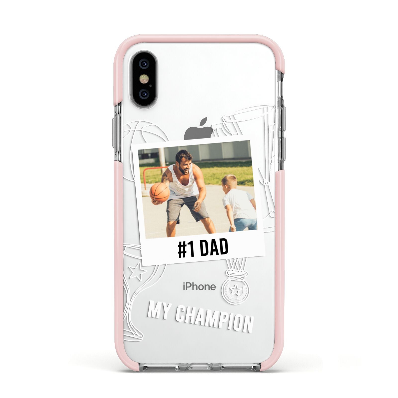 Personalised Number 1 Dad Apple iPhone Xs Impact Case Pink Edge on Silver Phone